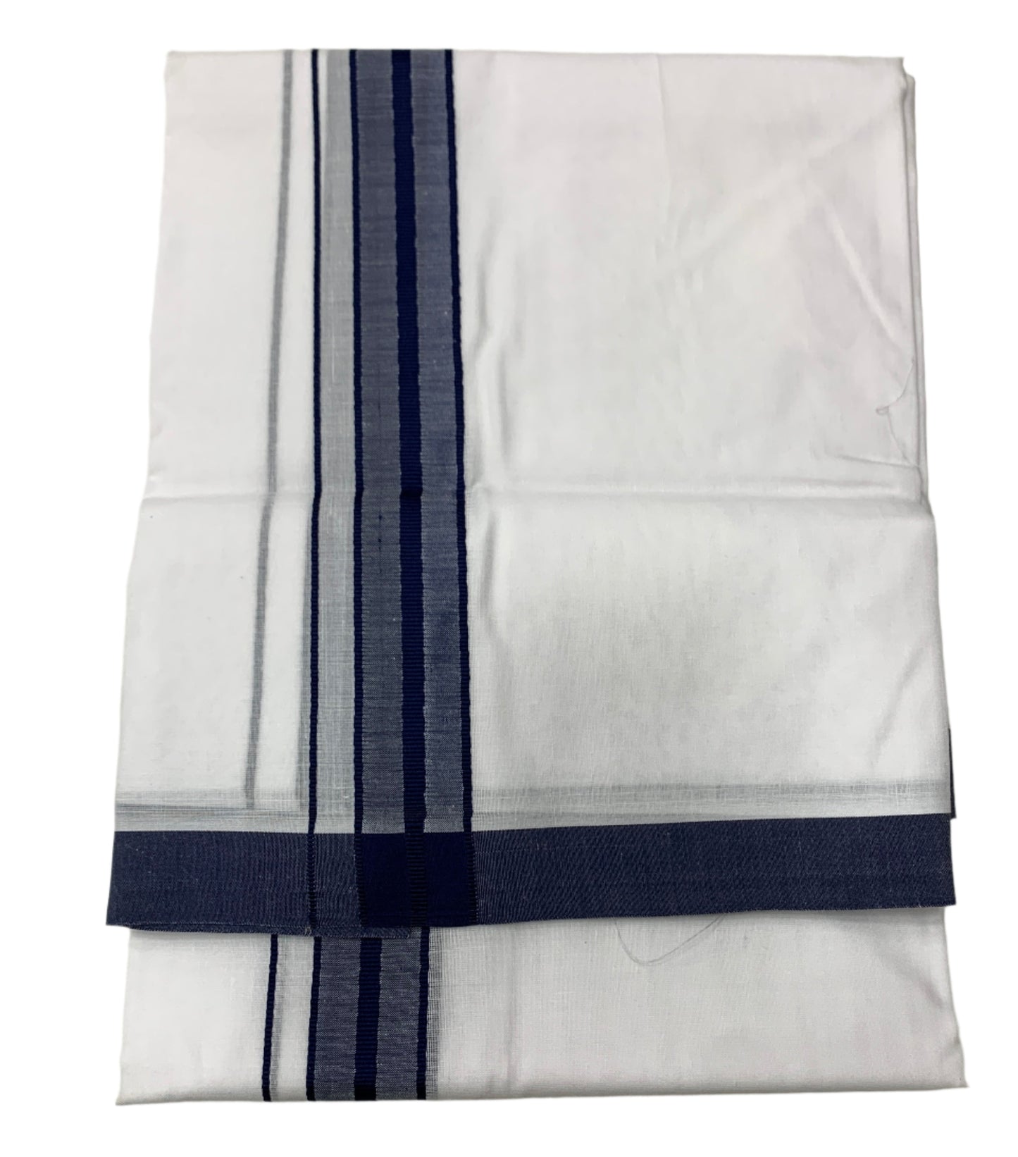 8 Mulam White Cotton Dhoti with Large Navy Blue Border