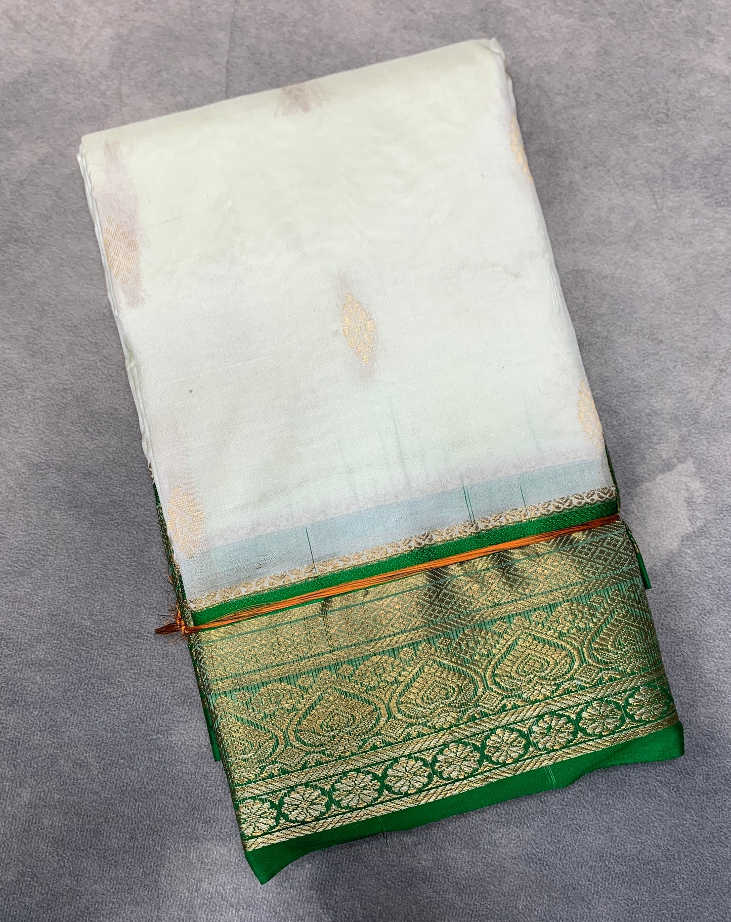 Pure Kanchipuram Silk White Colour with Green Border