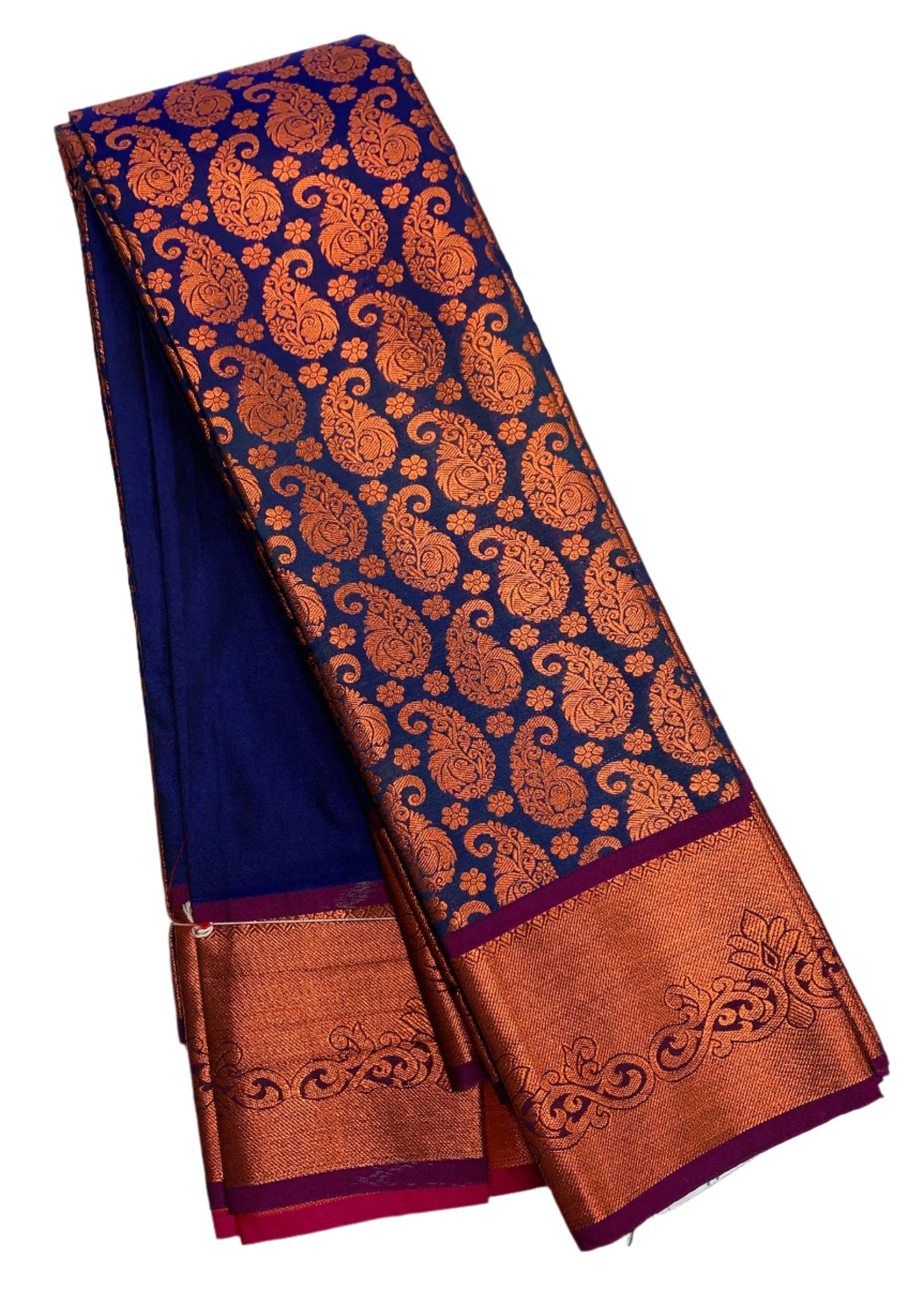 Vegan Silk Saree Blue Colour with Copper and Purple Border