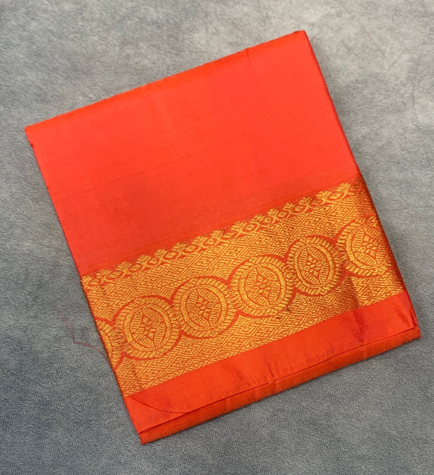 6 Mulam Silk Pooja Towel Orange Colour with Golden Border