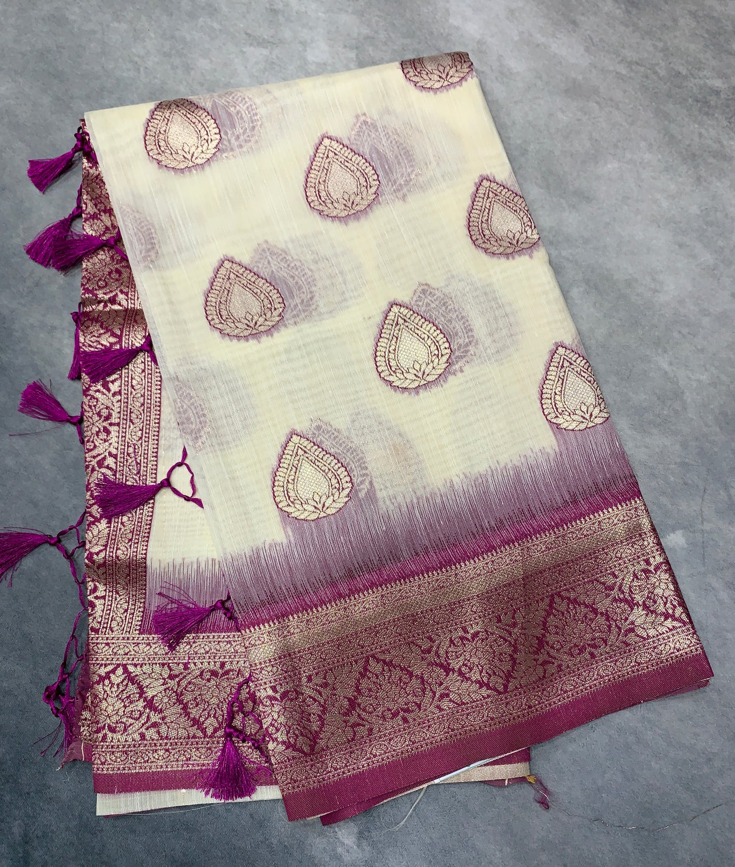 Banaras Katan Saree Off White Colour with Katan Work Border