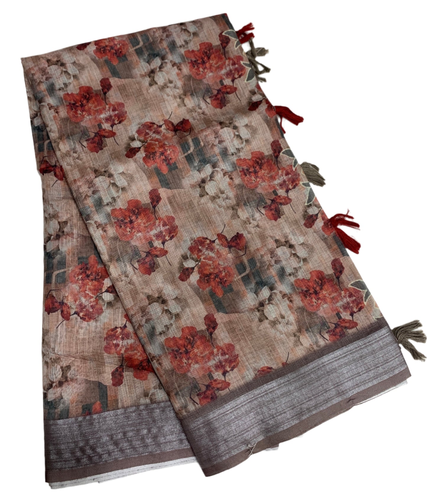 Jute Cotton Saree Brown Colour with Thread Border