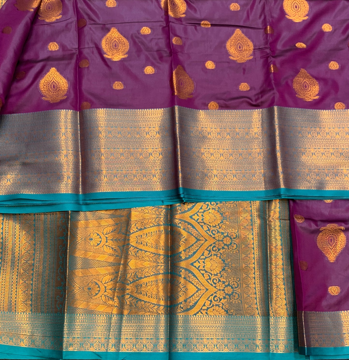 Soft Silk Casual Saree Magenta Colour with Rama Green and Golden Colour Border