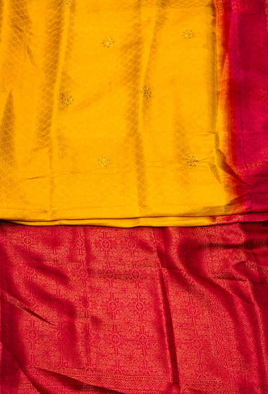 Soft Silk Saree Yellow Colour with Pink Pallu