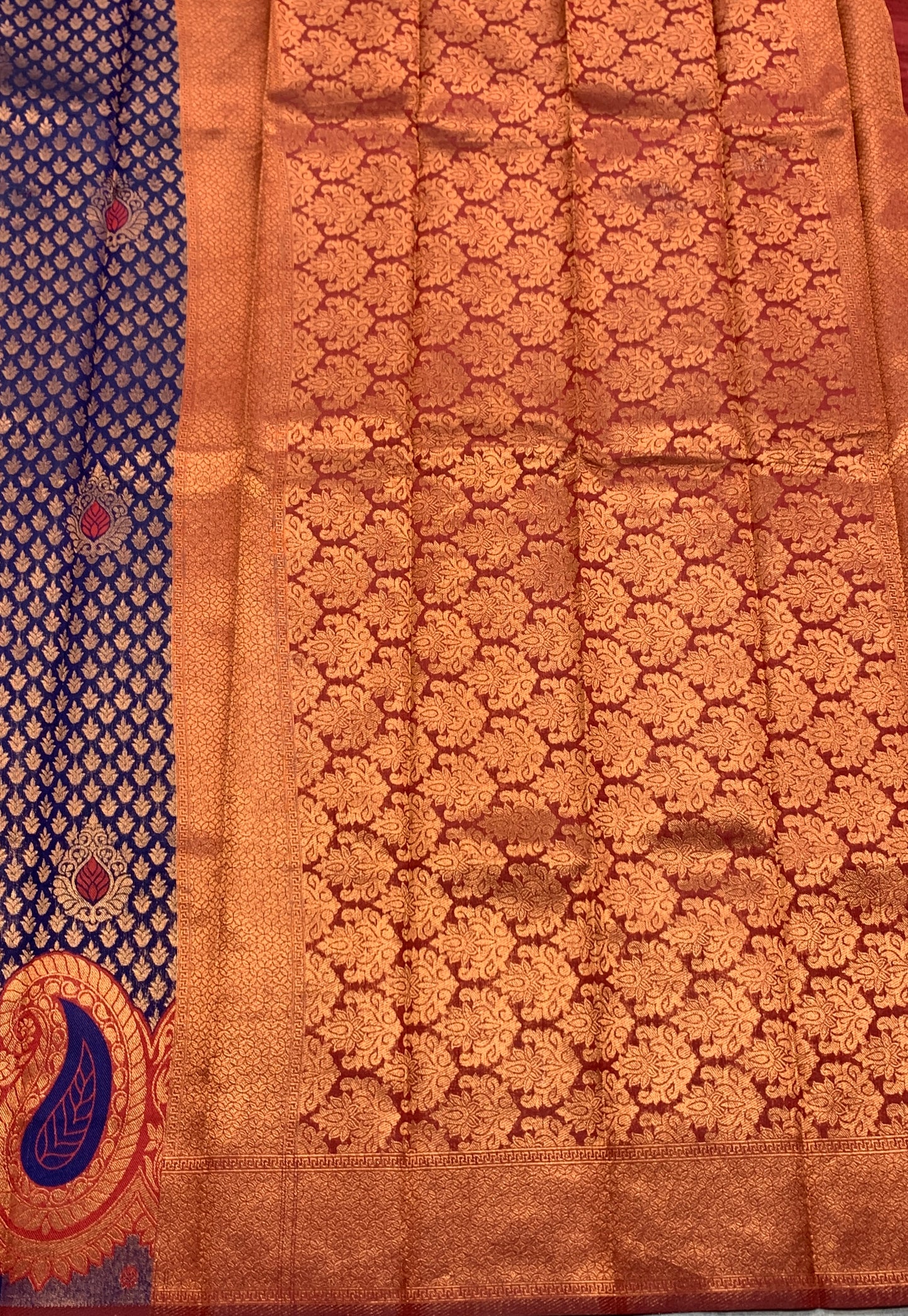 Navy Blue Colour Art Silk Saree with Maroon Border