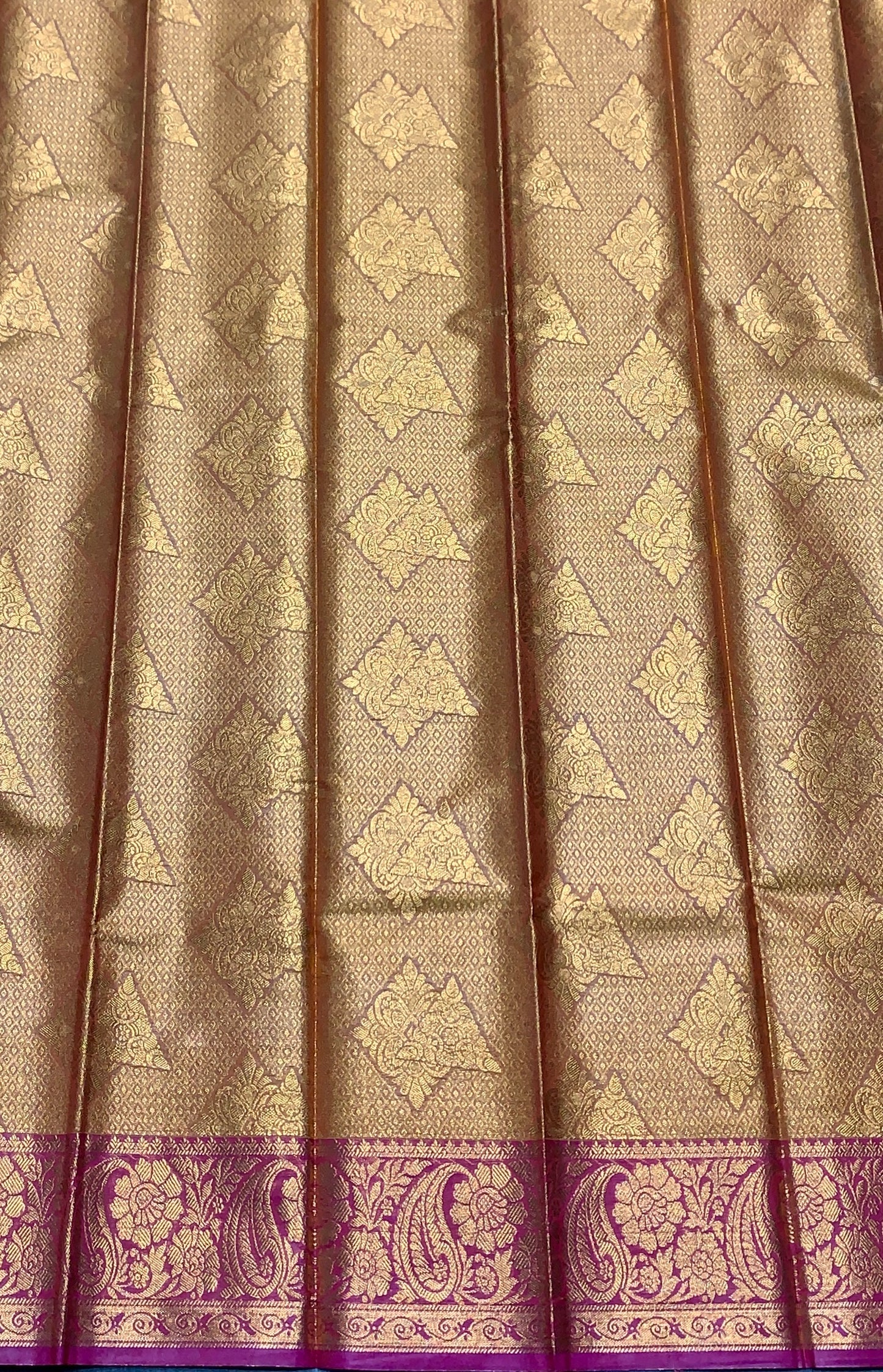 Vegan Silk Saree Mustard Colour with Copper and Pink Border