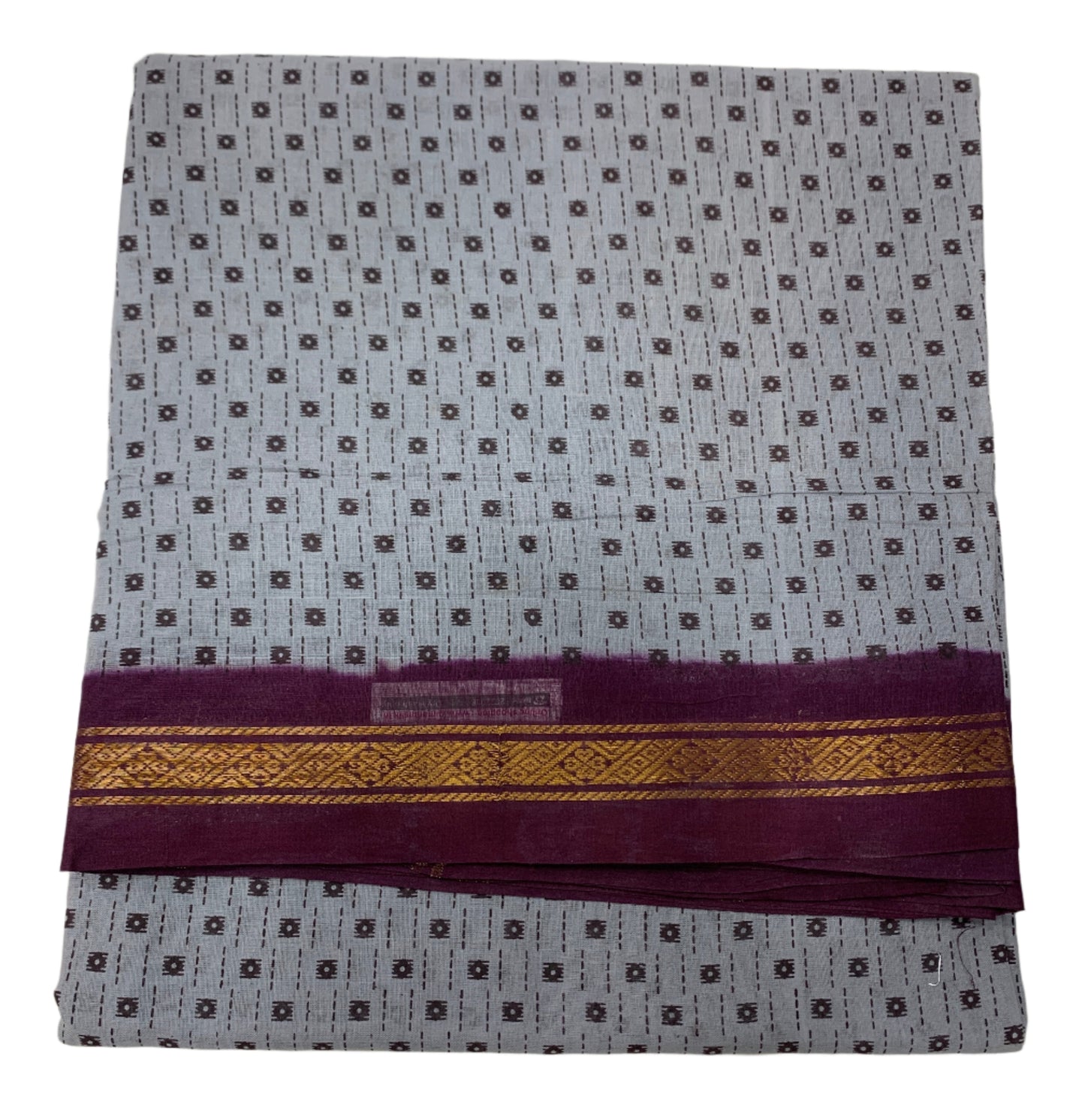 9 yards Cotton Saree Gray Colour with Magenta Border