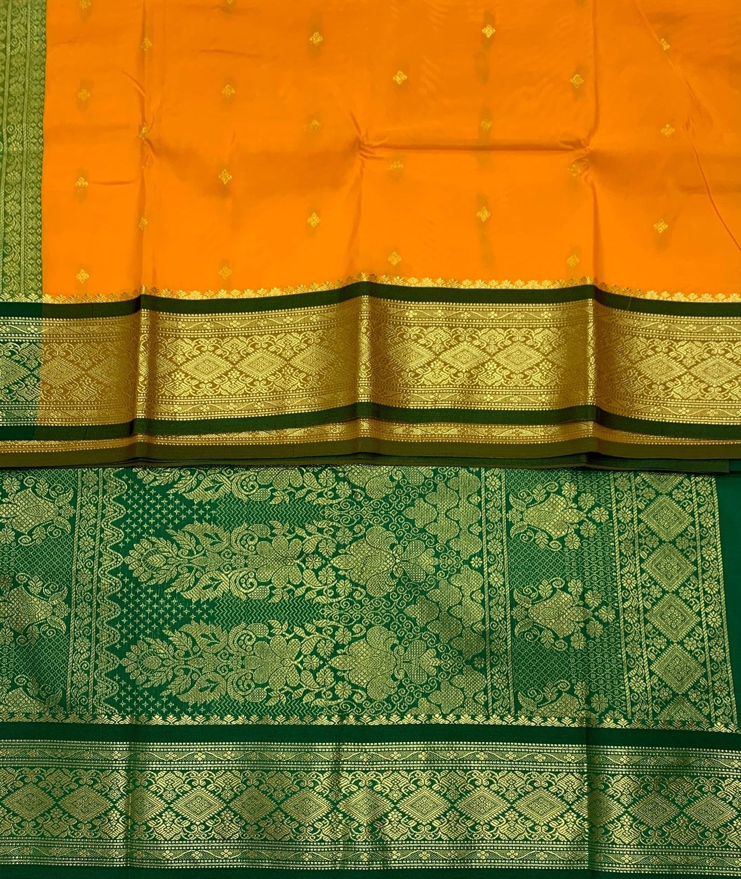 Light Yellow Shade Saree with Golden and Green Border