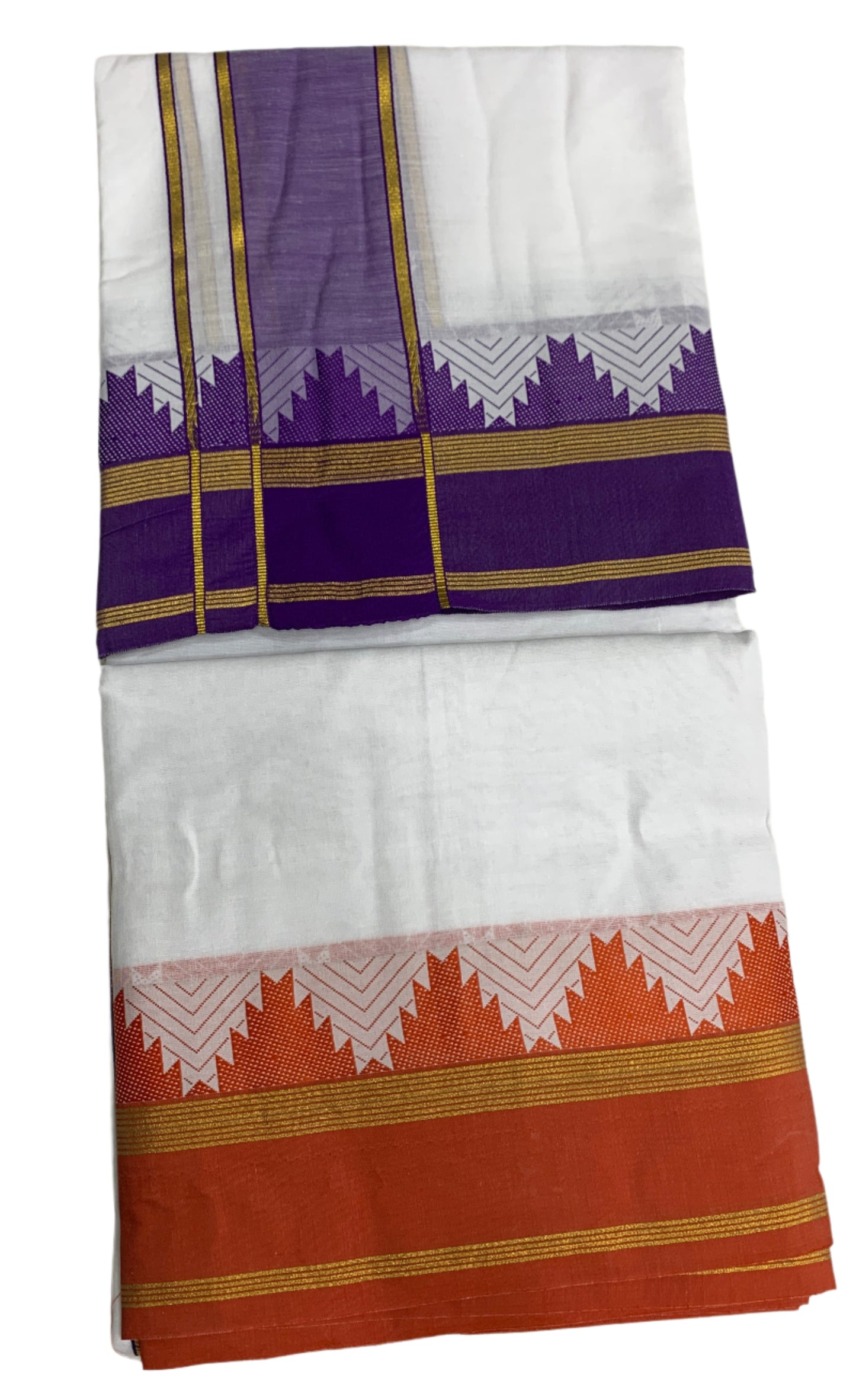 9X5 Cotton Dhoti White Colour with Violet and Orange Border