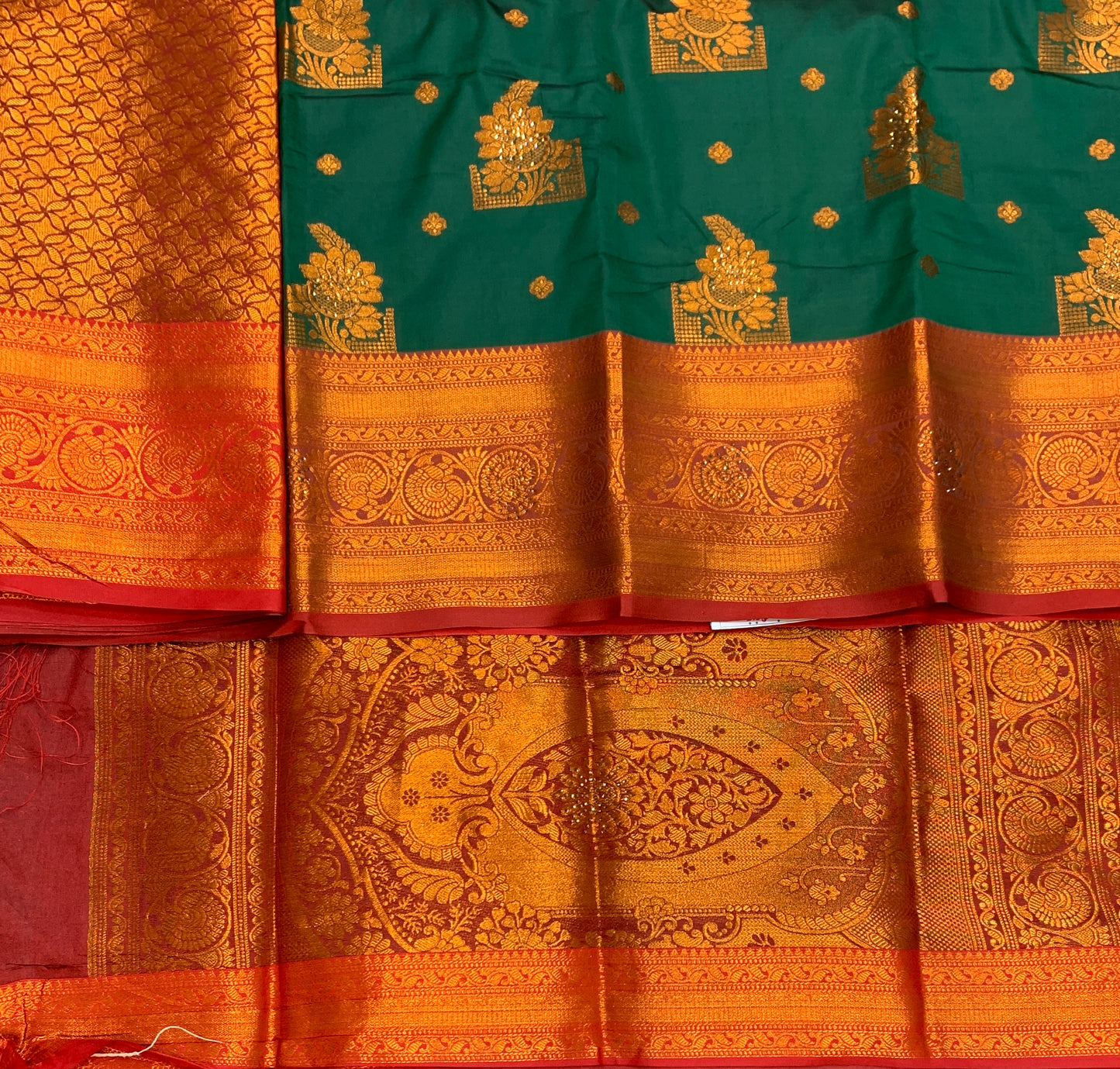 Soft Silk Casual Saree Green Colour with Maroon and Golden Colour Border