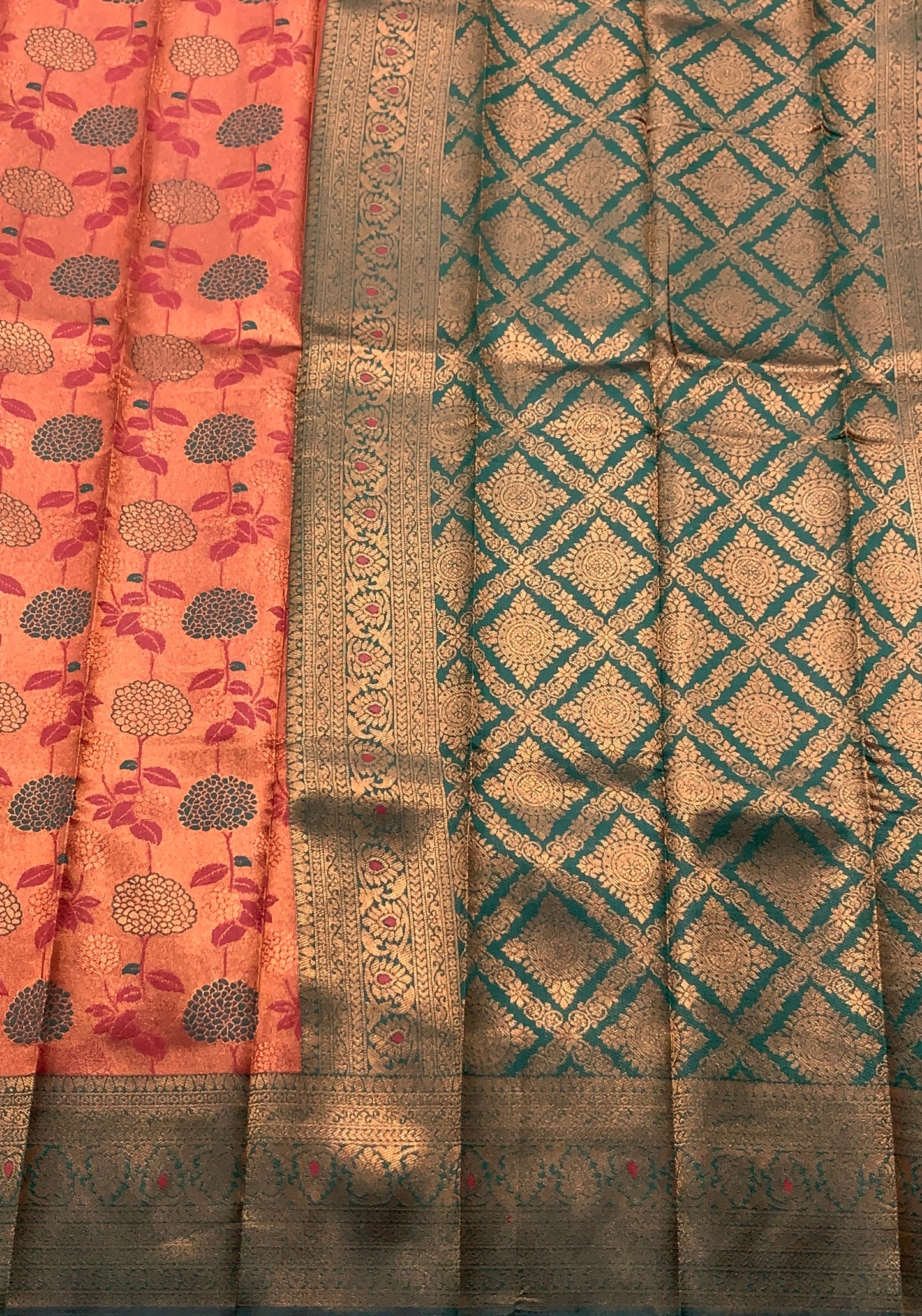 Maroon Colour Silk Cotton Saree with Green Border