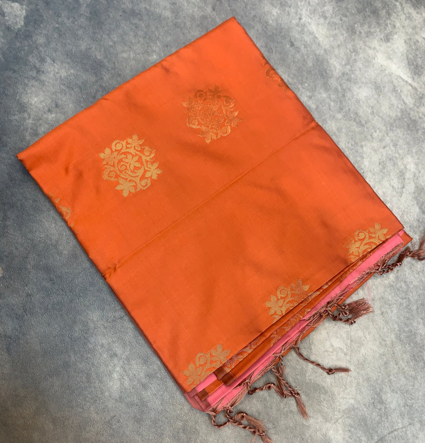 Soft Vegan Silk Saree Orange Colour with Border less