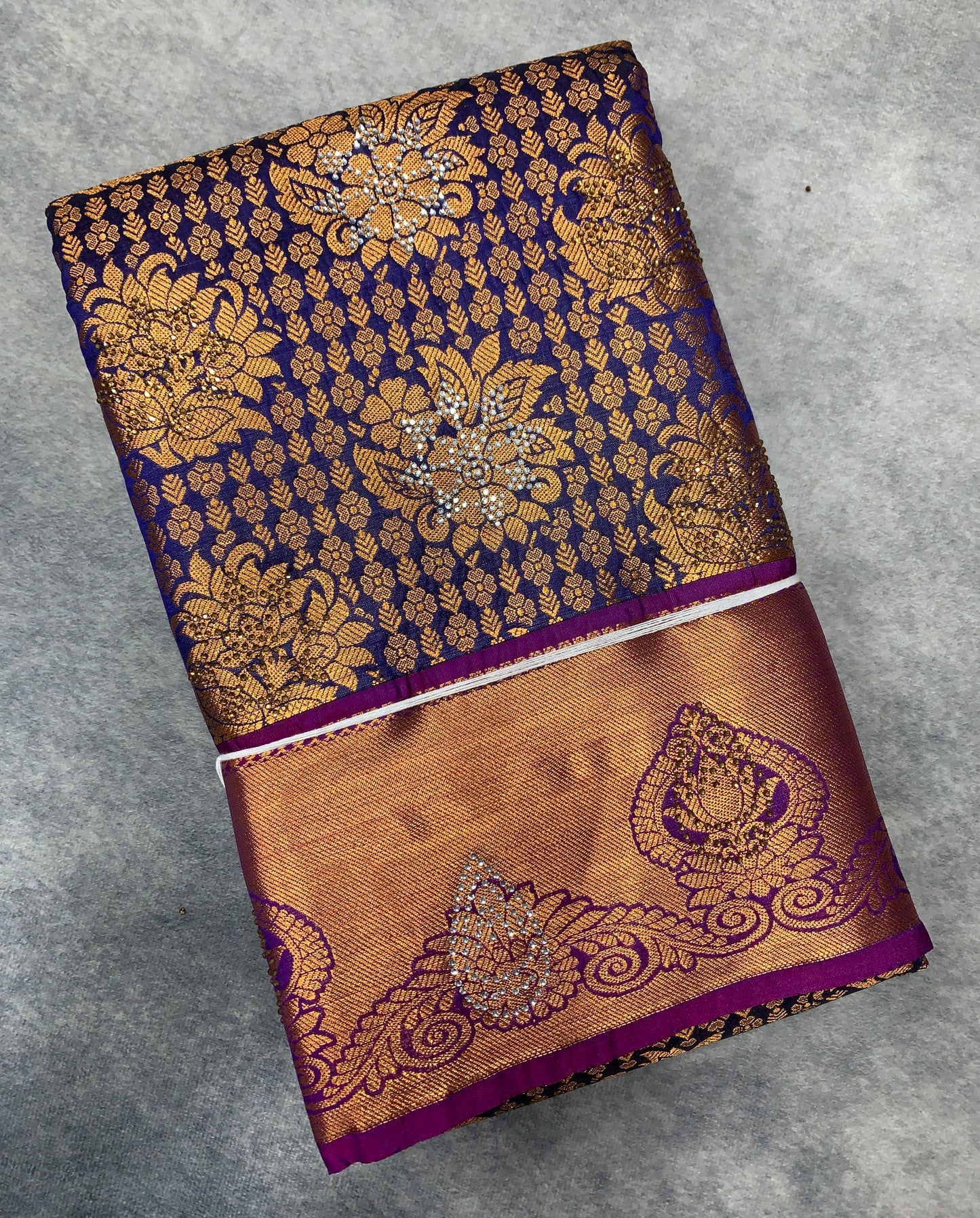 Vegan Silk Saree Blue Colour with Copper and Magenta Border