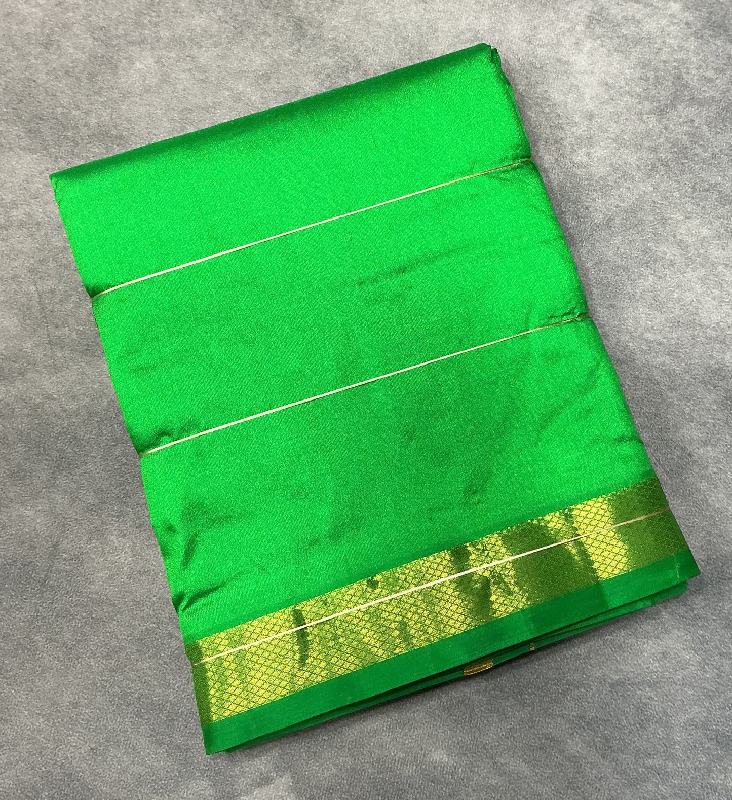 9X5 Pure Silk Light Green Colour Dhoti with Golden Zari Border