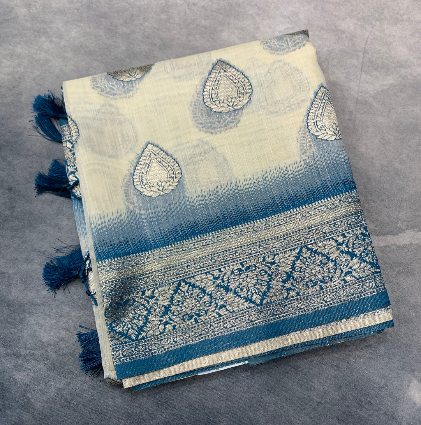 Banaras Katan Saree Off White Colour with Katan Work Border