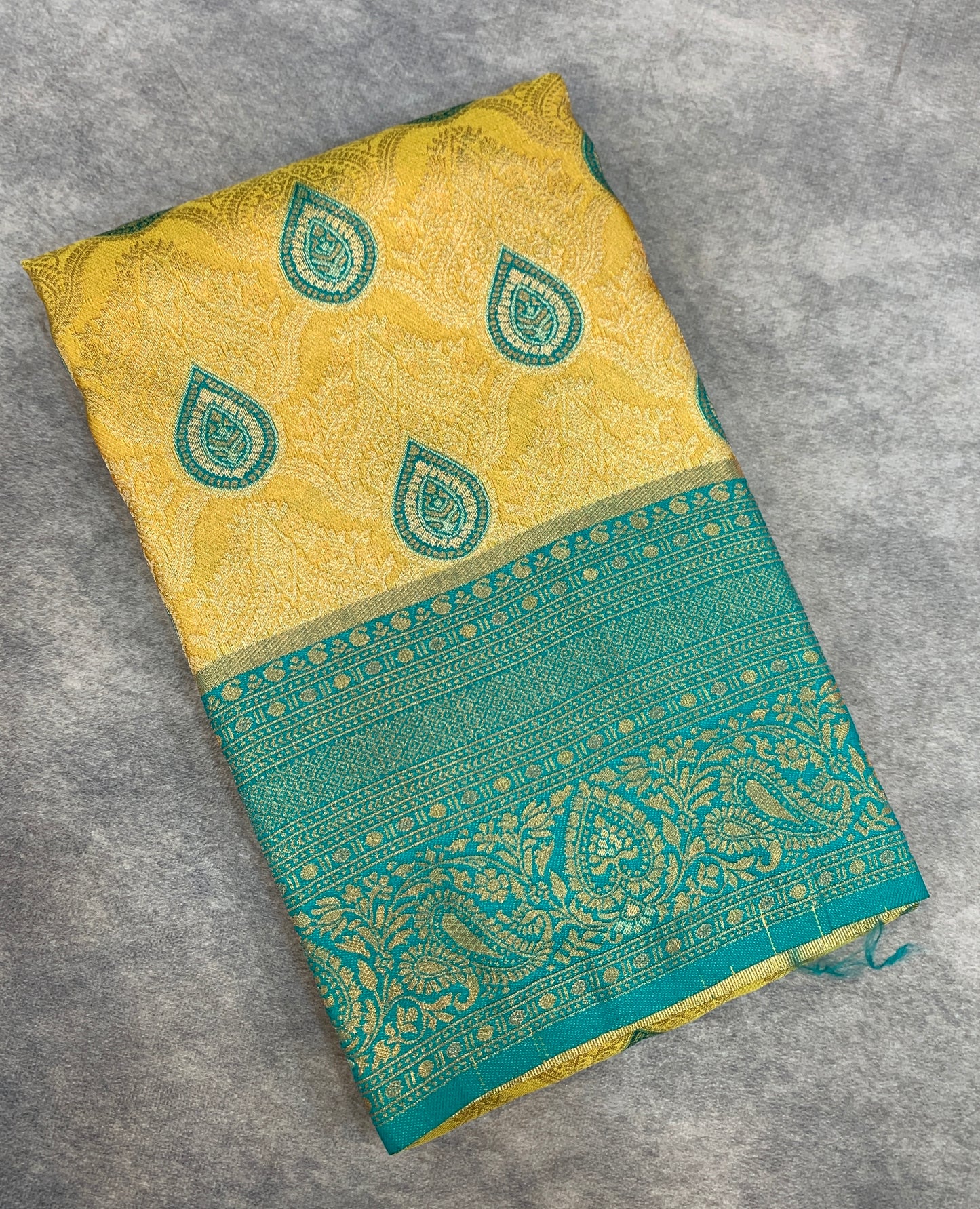 Fancy Tissue Saree Yellow Colour with Rama Green Border