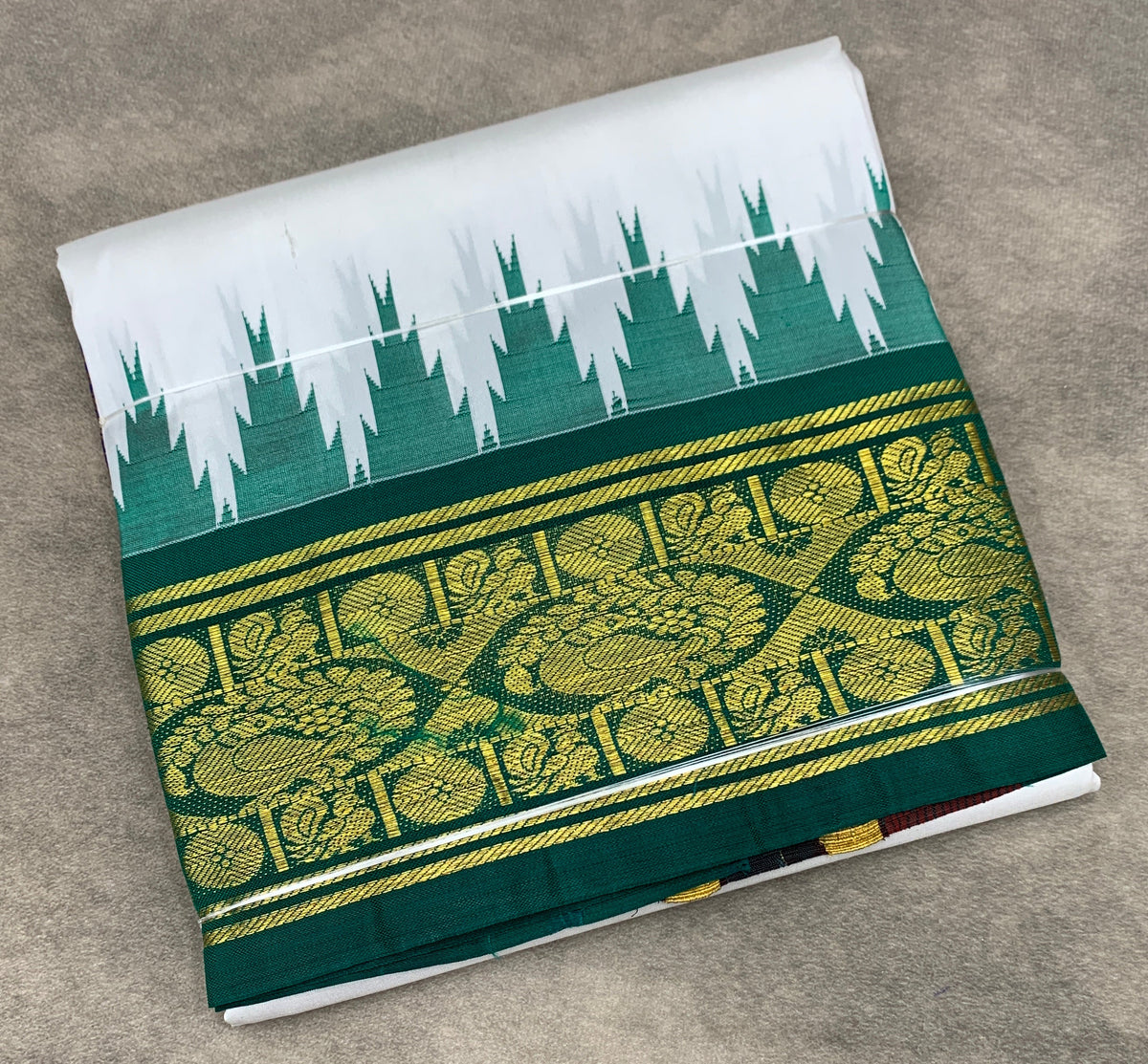 6 Mulam Silk Pooja Towel White Colour with Ganga Jamuna Korvai Border