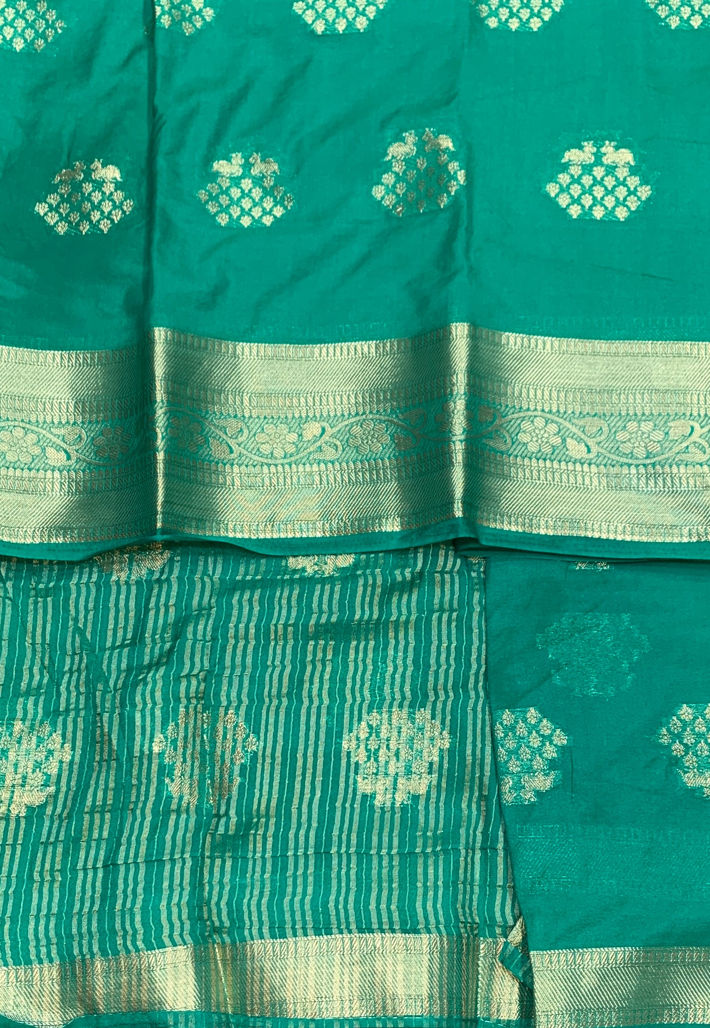 Crepe Saree Rama Green Colour with Sliver Zari work Border