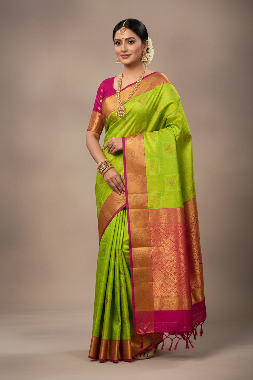 Art Silk Saree Light Green Colour with Magenta Border