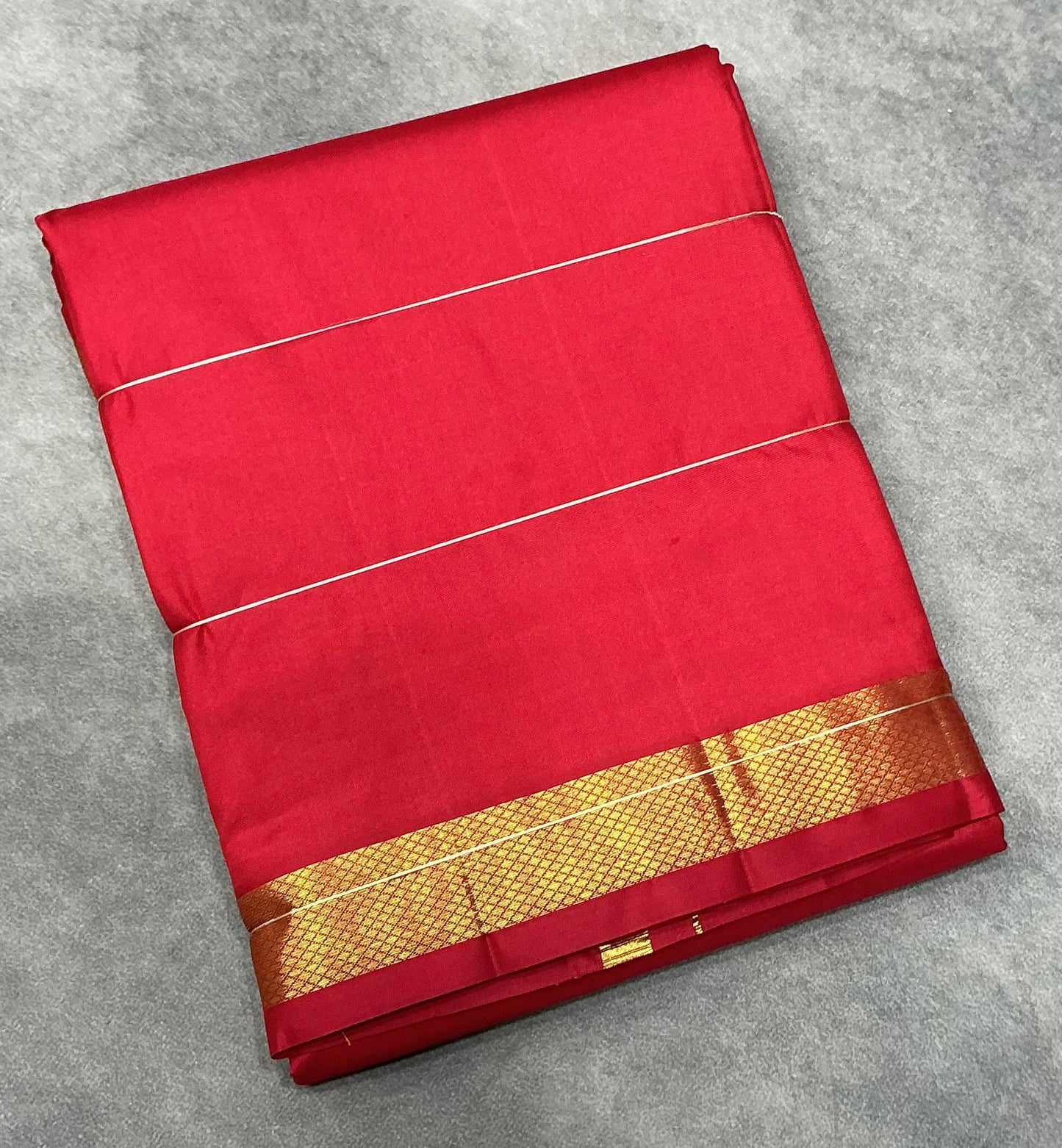 9X5 Pure Silk Dhoti Red Colour with Golden Zari Border