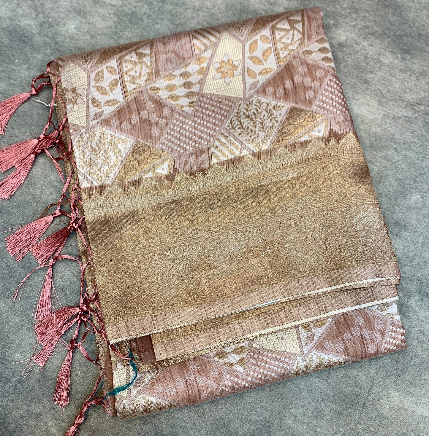 Banaras Katan Saree Light Brown Colour with Katan Work Border