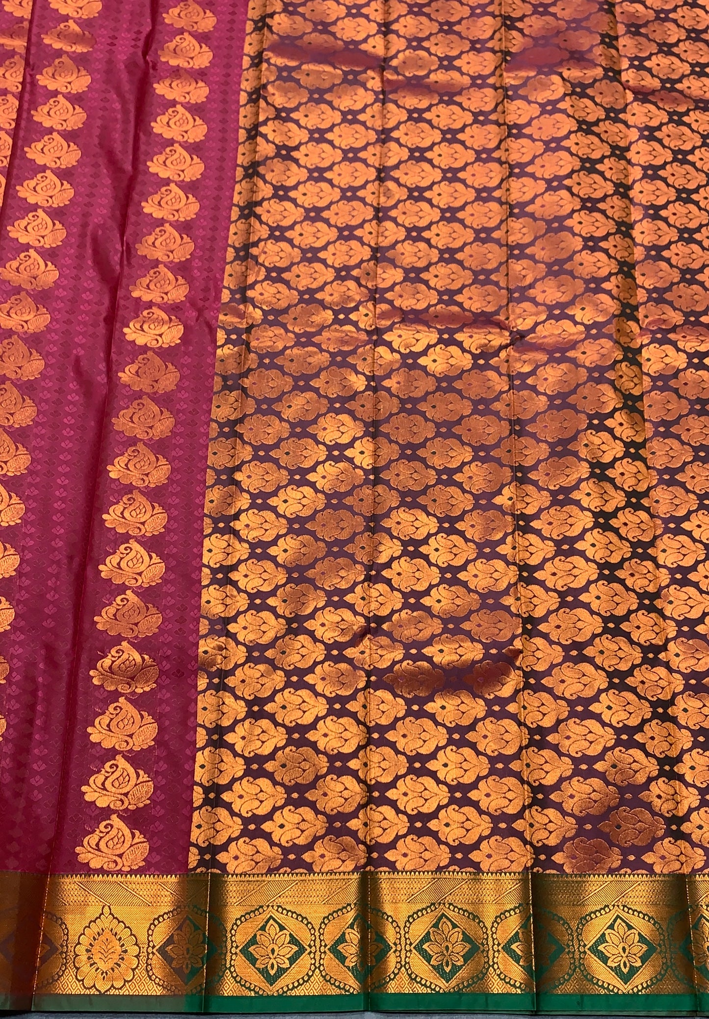 Vegan Silk Saree Maroon Colour Saree with Copper Border