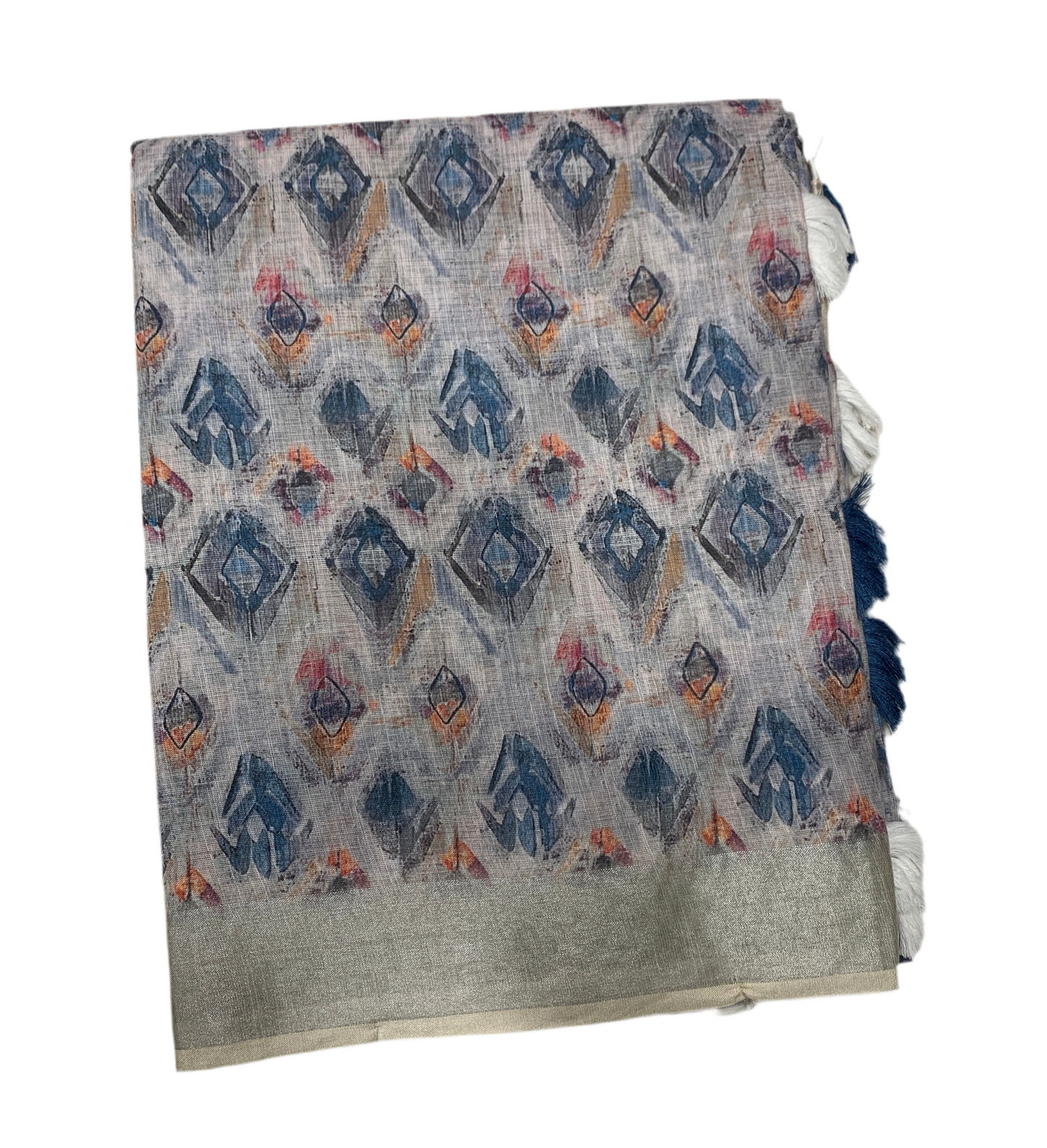 Jute Cotton Saree Light Off White Shade with Thread Border