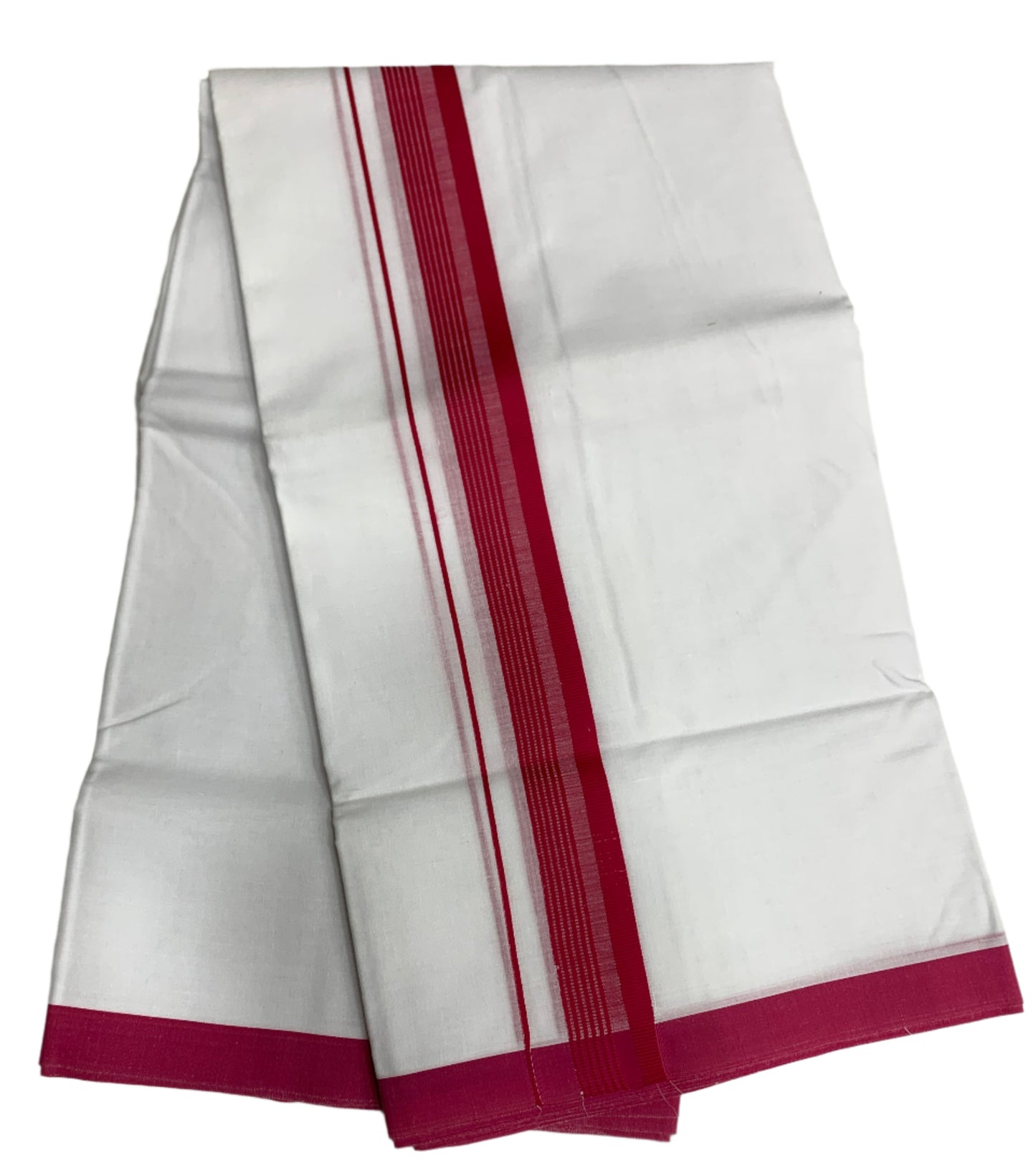 8 Mulam White Cotton Dhoti with Large Pink Border