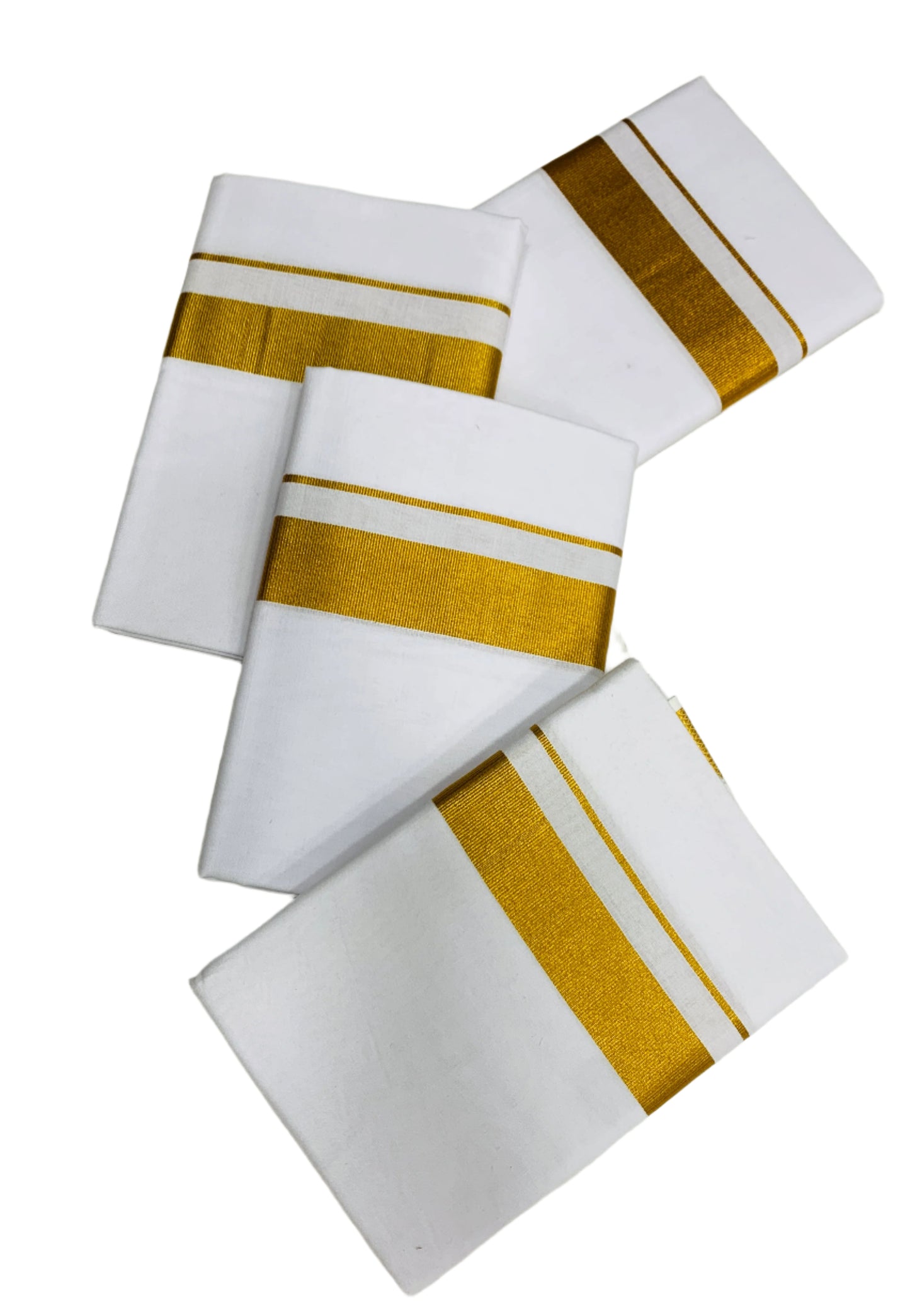 Cotton Dhoti White 4 Mulam with Zari Border - Pack of 4