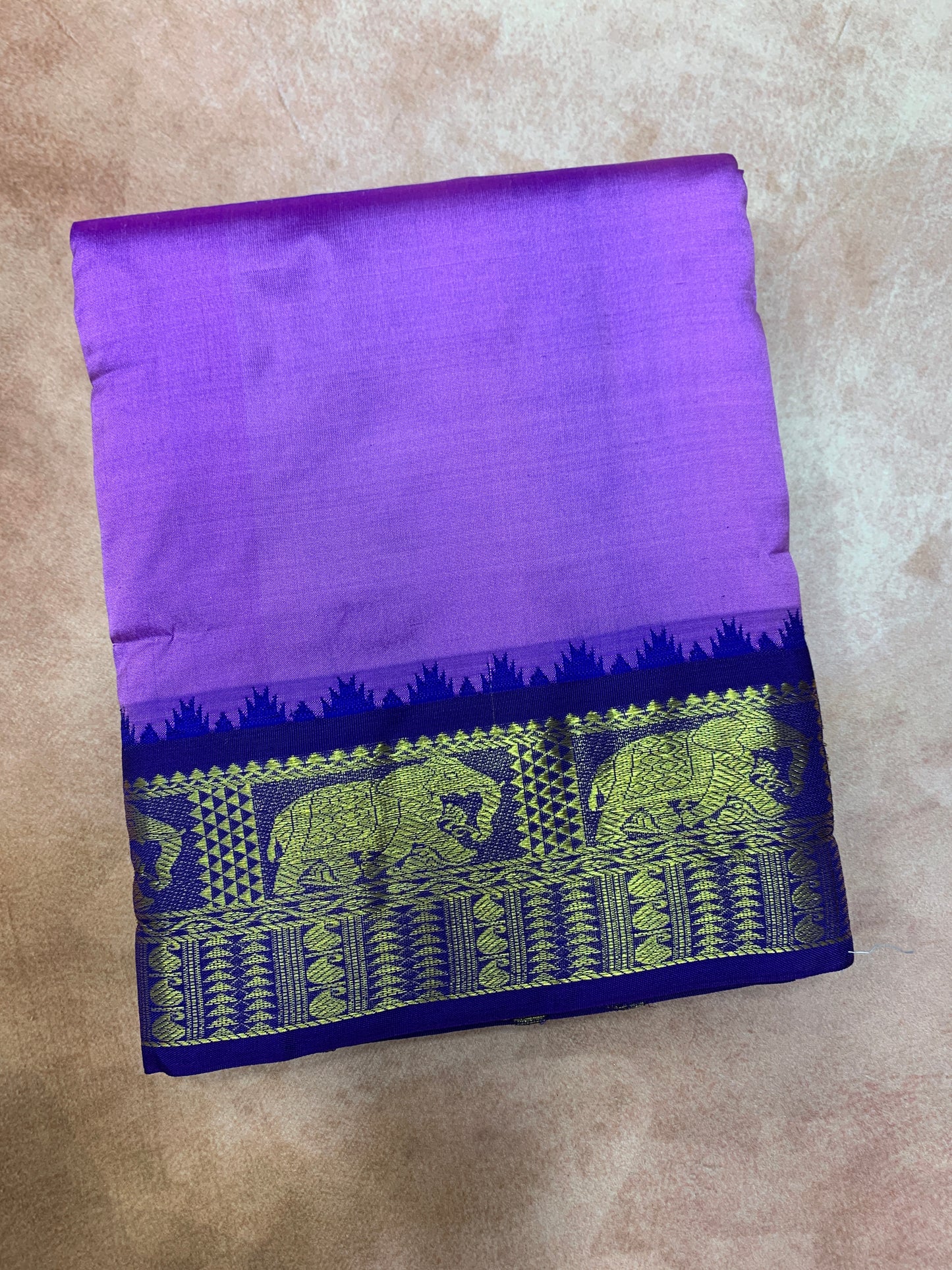 9X5 Pure Silk Dhoti Purple Colour with Blue and Orange Ganga Jamuna Border