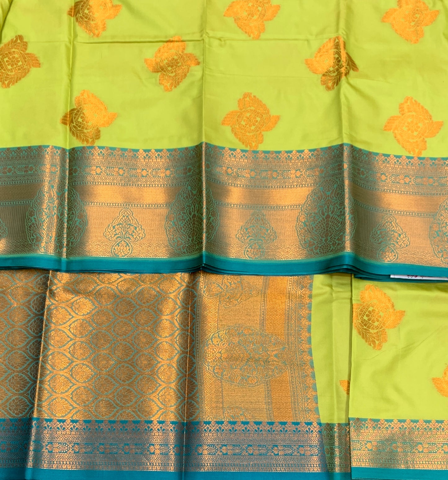 Soft Silk Casual Saree Apple Green Colour with Rama Green and Golden Colour Border