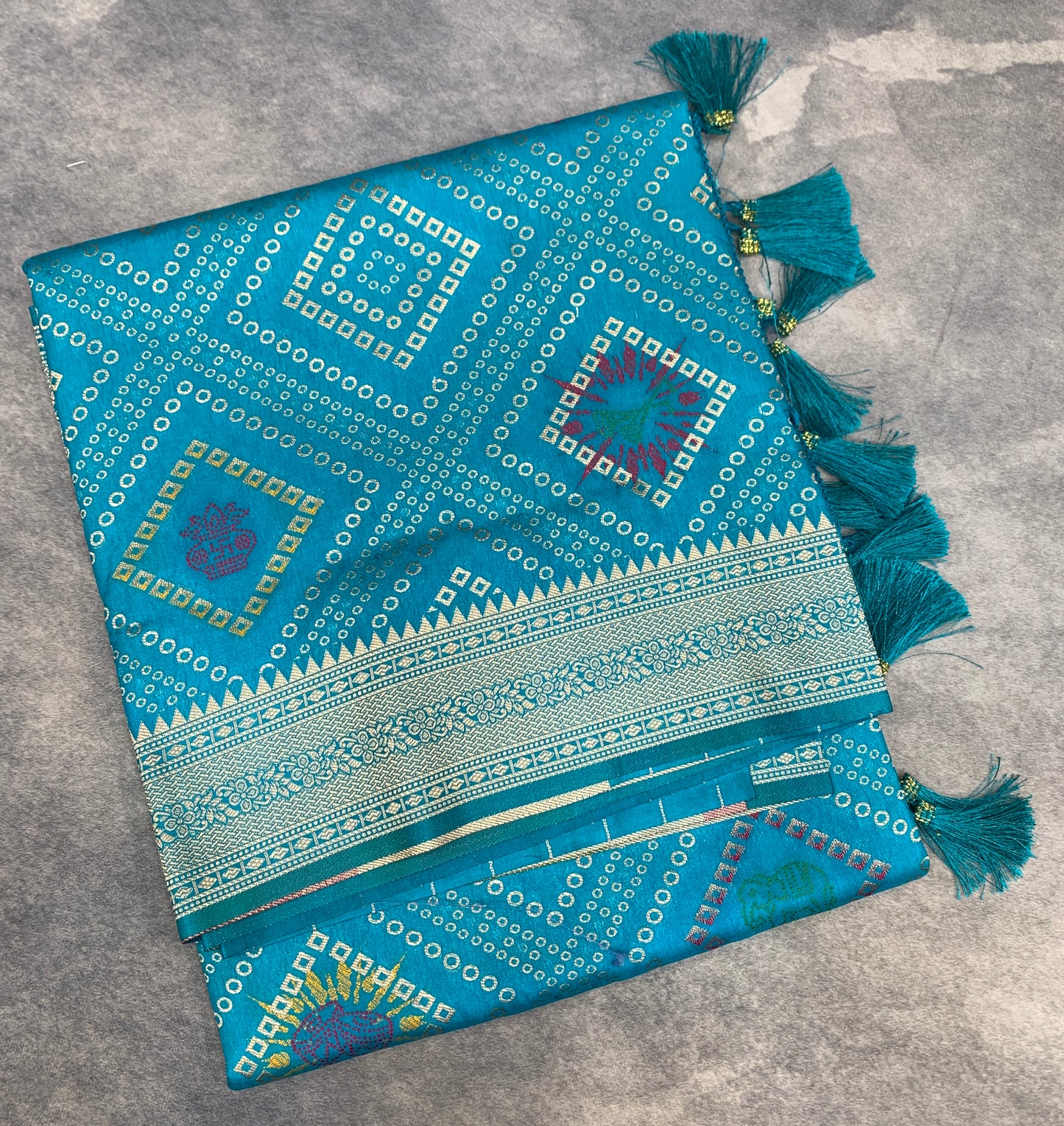 Banaras Soft Silk Saree Rama Blue Colour with Sliver Colour Floral Design Border