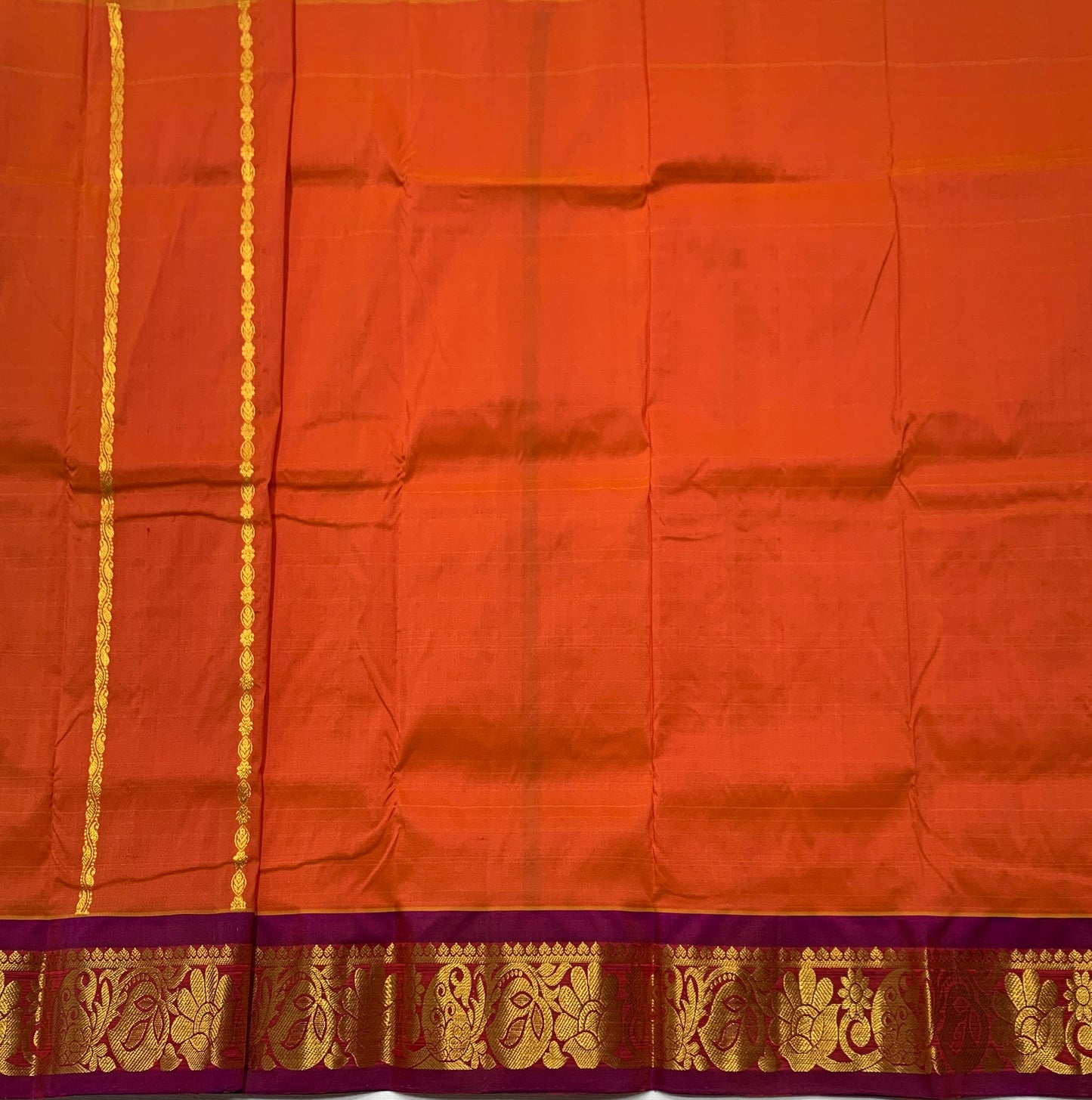 Orange Shade Semi Silk Kids Pattu Pavadai with Contrast border for Age 2 to 5