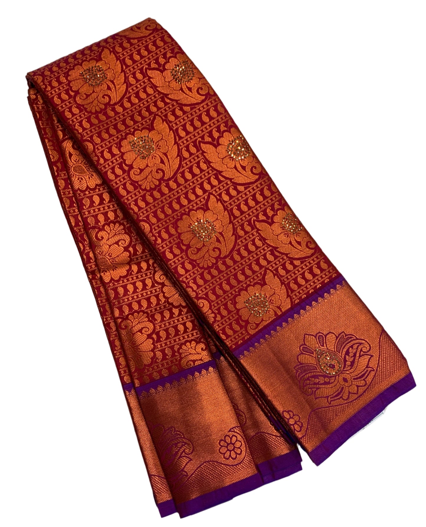 Vegan Silk Saree Maroon Colour with Copper and Purple Border