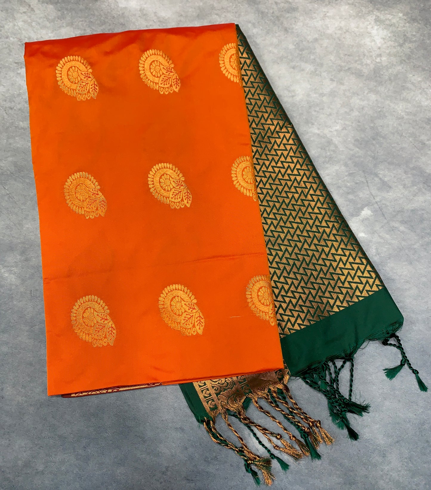 Soft Vegan Silk Saree Mango Yellow Colour with Green and Copper Border
