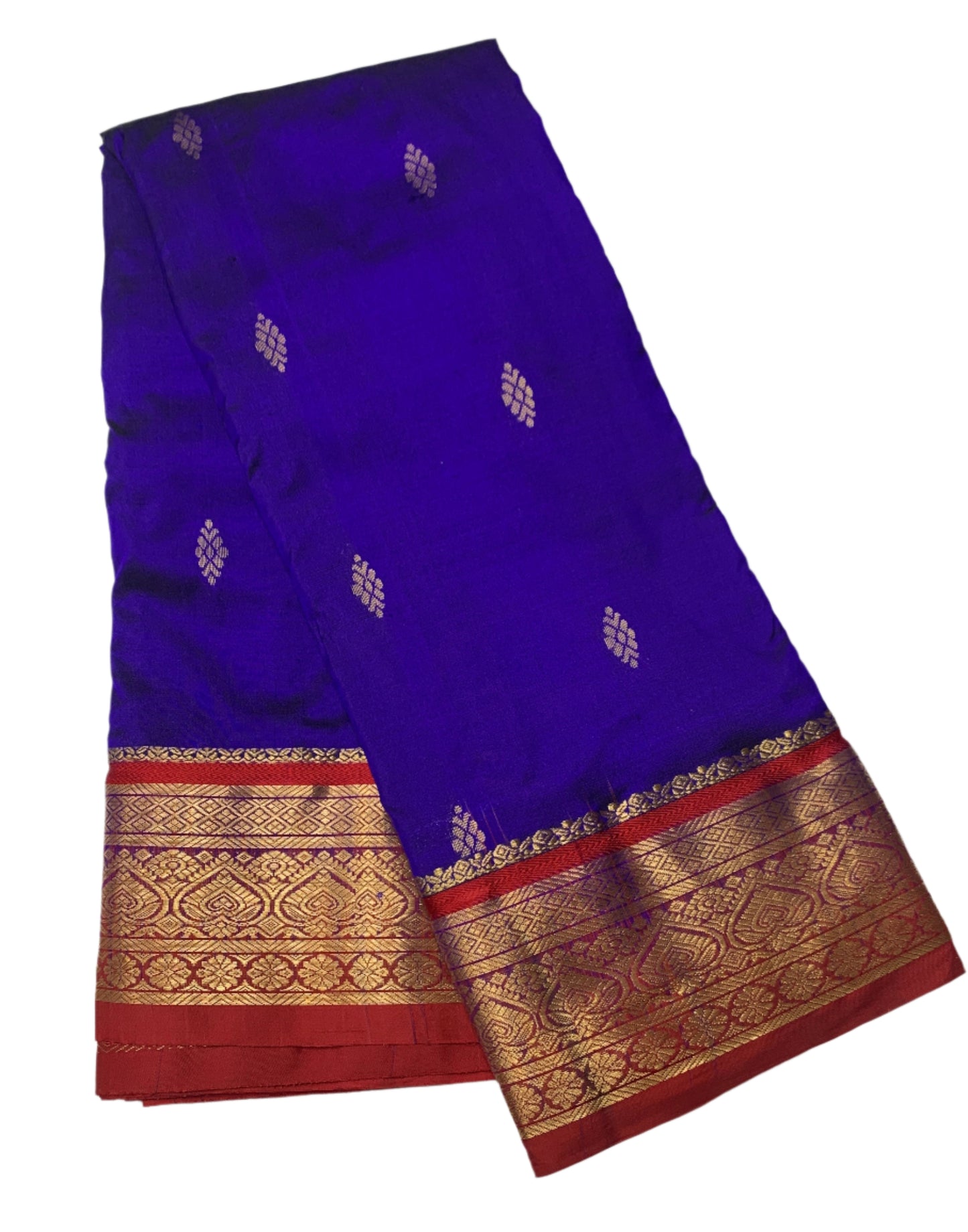 Pure Kanchipuram Silk Saree Blue Colour with Red Border