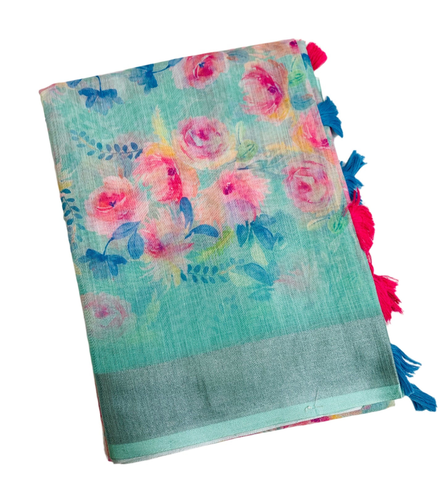 Jute Cotton Saree Mint Green Shade with Thread Border