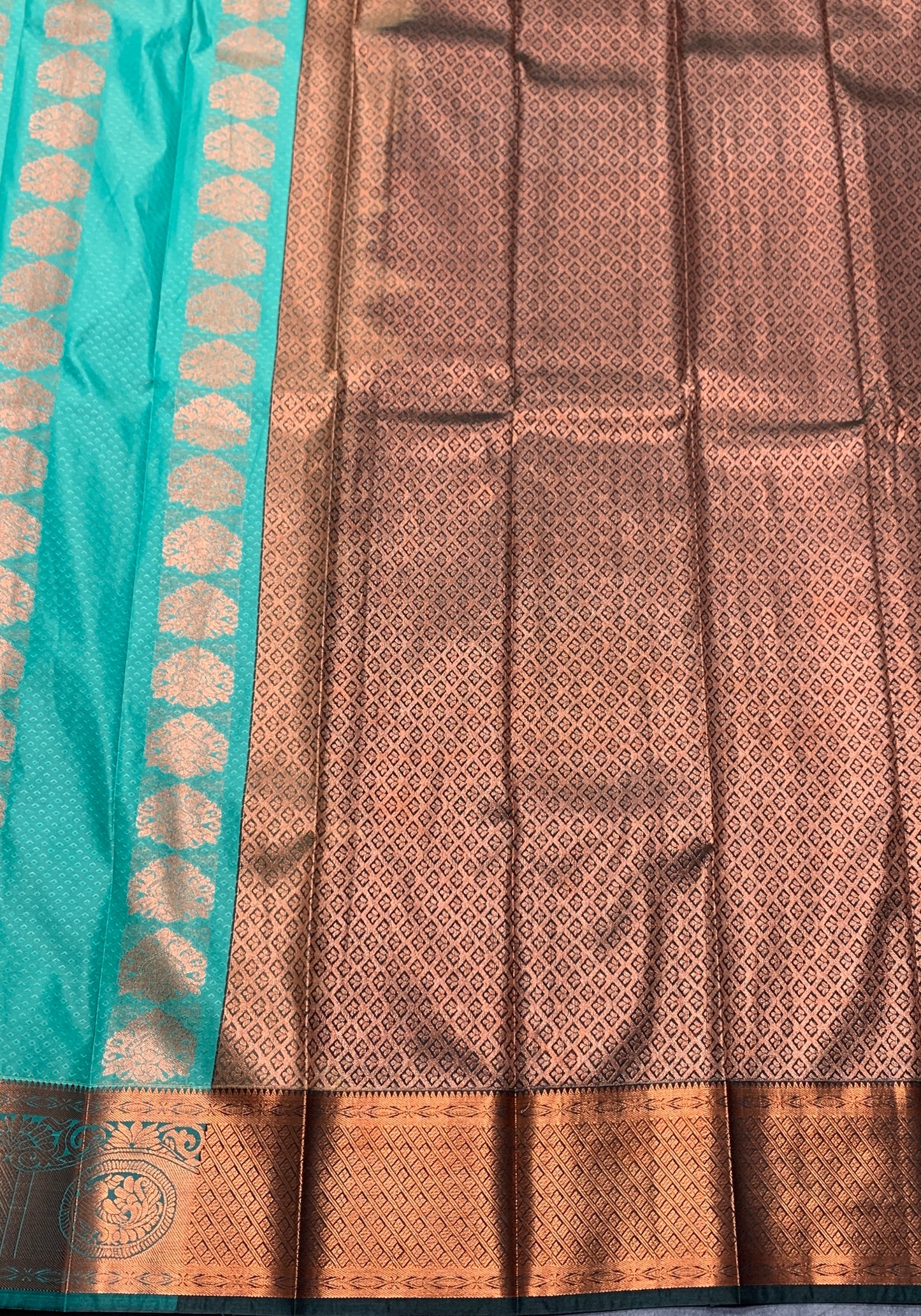 Vegan Silk Saree Sapphire Colour Saree with Copper Border