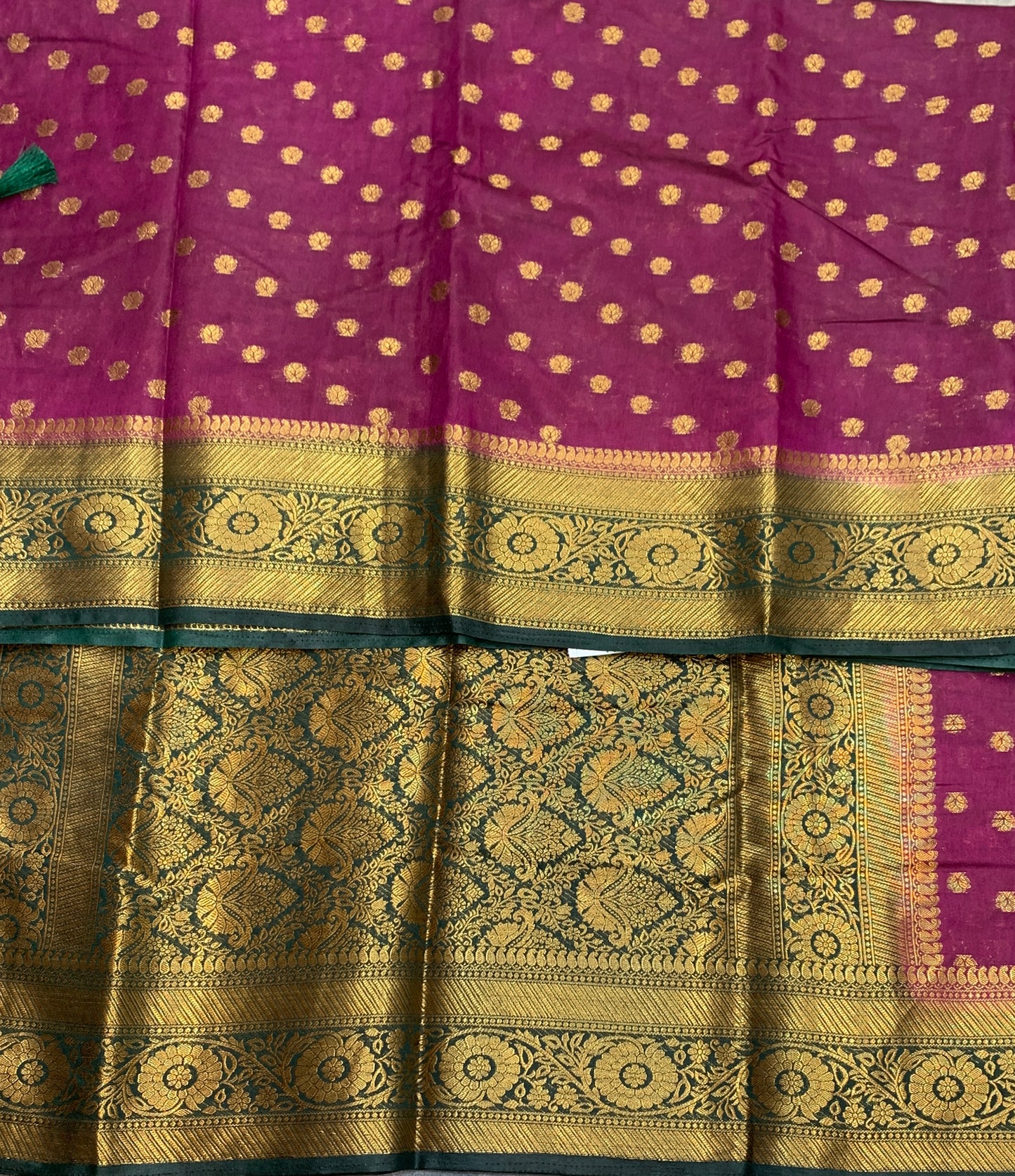 Crepe Saree Magenta Colour with Green Border