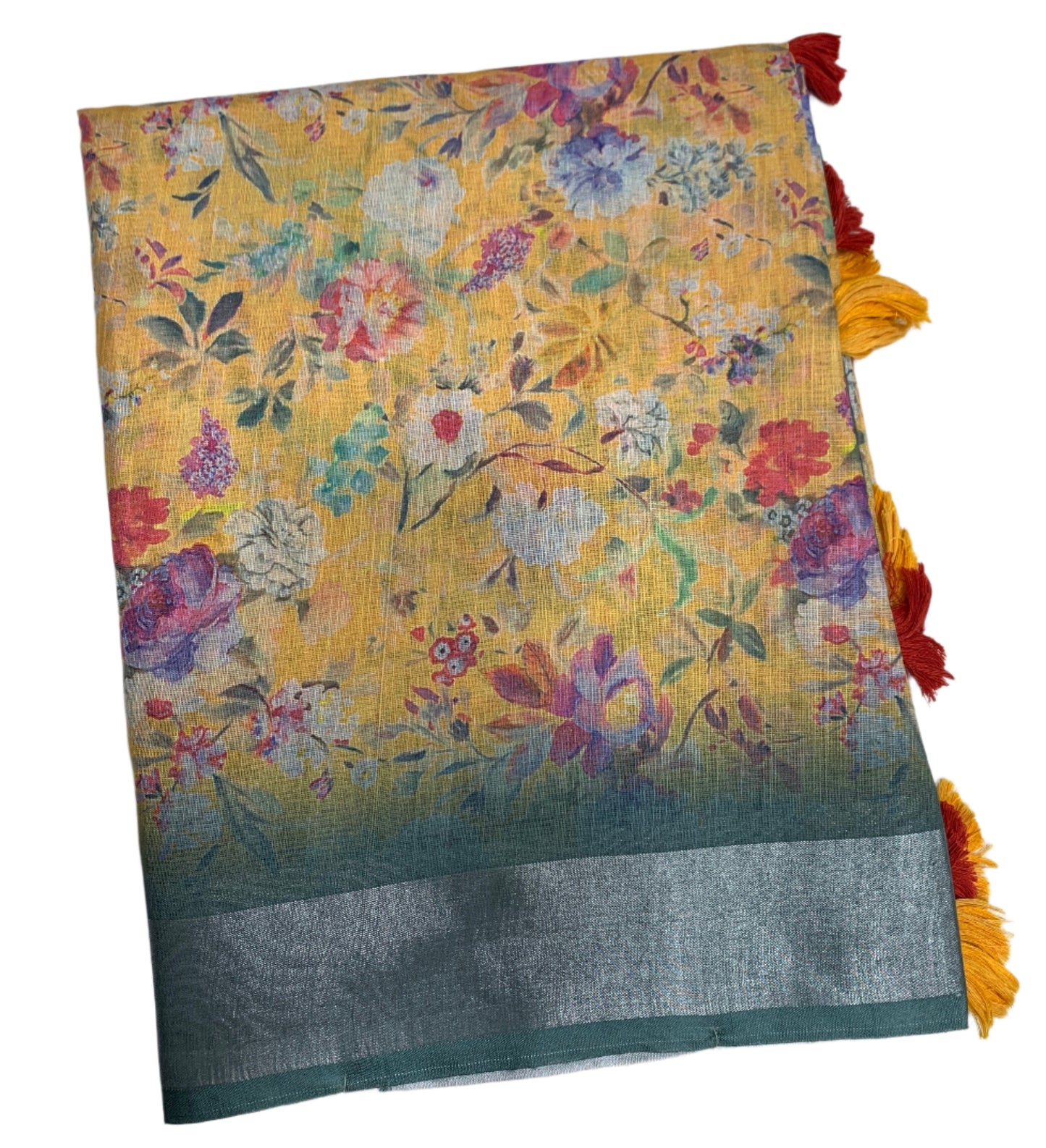 Jute Cotton Saree Yellow Colour with Thread Border