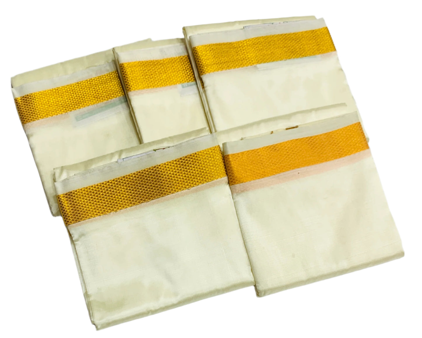 Art Silk Pooja Towel Cream Colour with Zari Border - Pack of 5