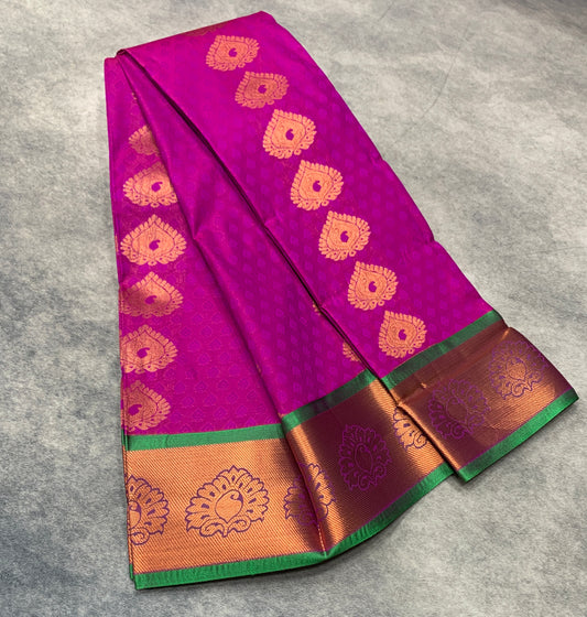 Vegan Silk Saree Vadamali Colour with Light Green and Copper Border