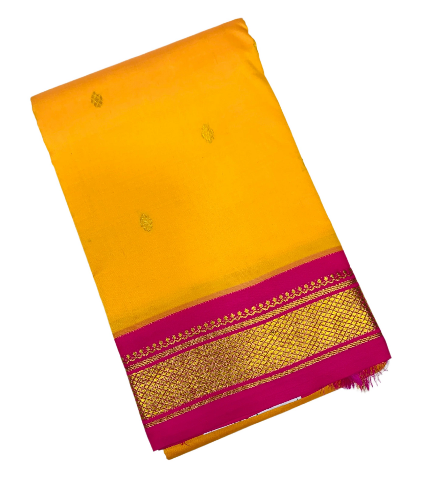 Semi Silk Saree Yellow shade with Pink Border