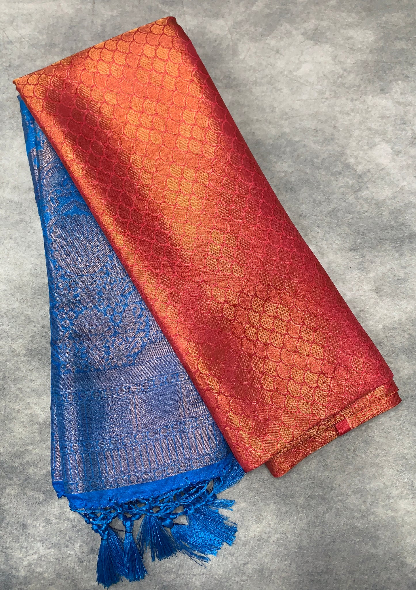 Soft Silk Saree Red Colour with Sky Blue Colour Pallu