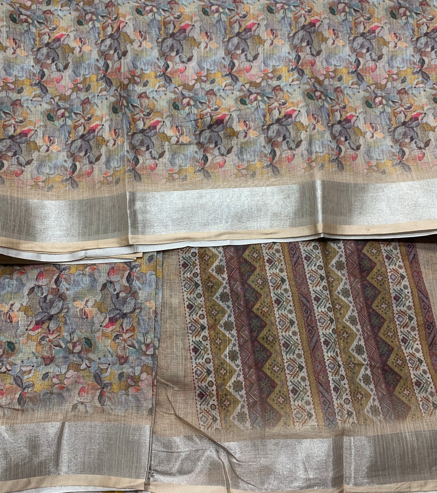 Jute Cotton Saree Dark Brown Shade with Thread Border