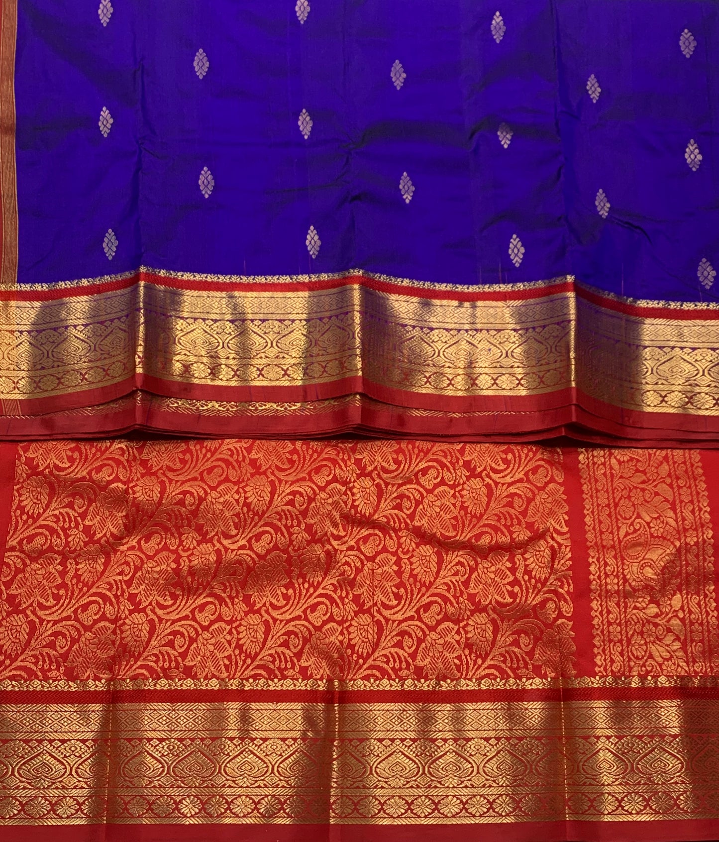 Pure Kanchipuram Silk Saree Blue Colour with Red Border