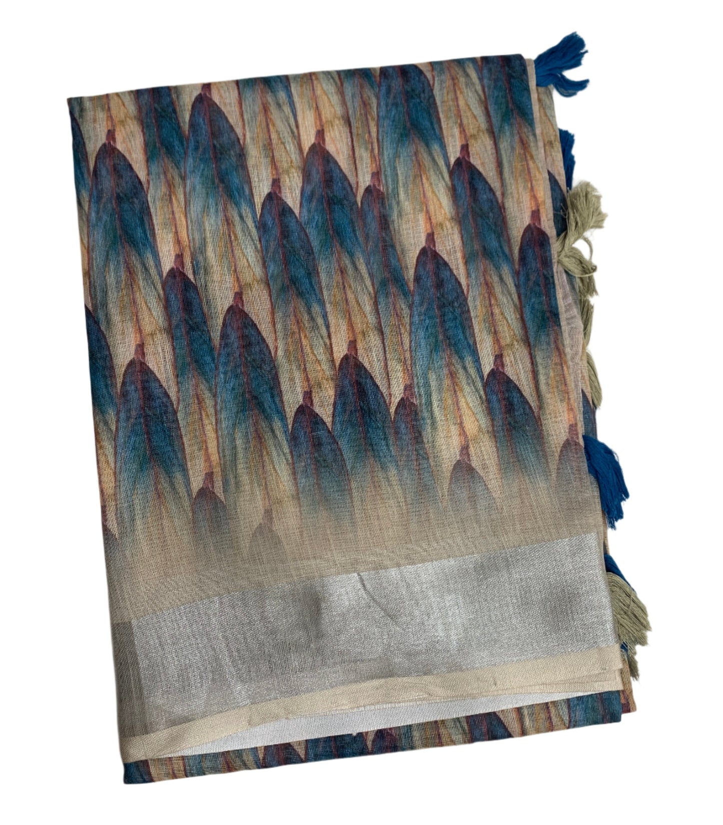 Jute Cotton Saree Brown and Blue Shade with Thread Border