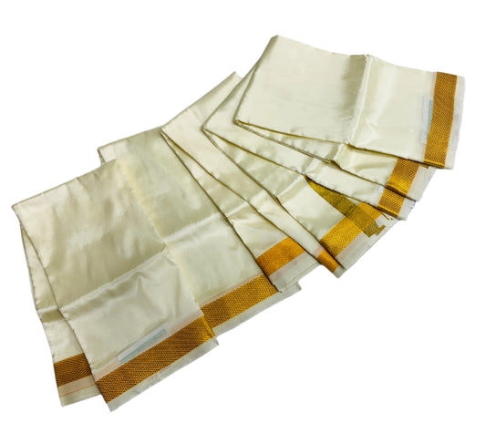 Art Silk Pooja Towel Cream Colour with Zari Border - Pack of 5