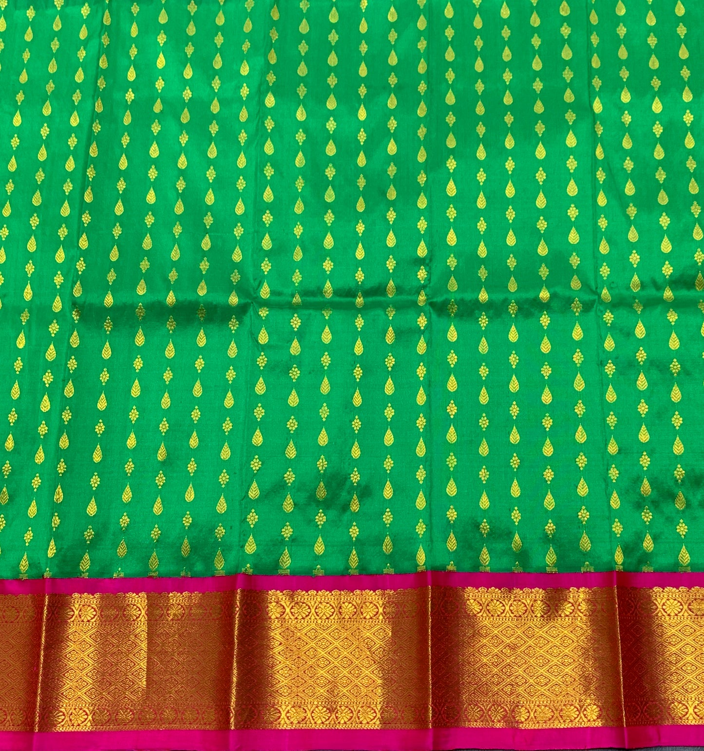 Light Green Shade Pure Kanchipuram Kids Pattu Pavadai with Contrast Border for Newborn to 2 Years