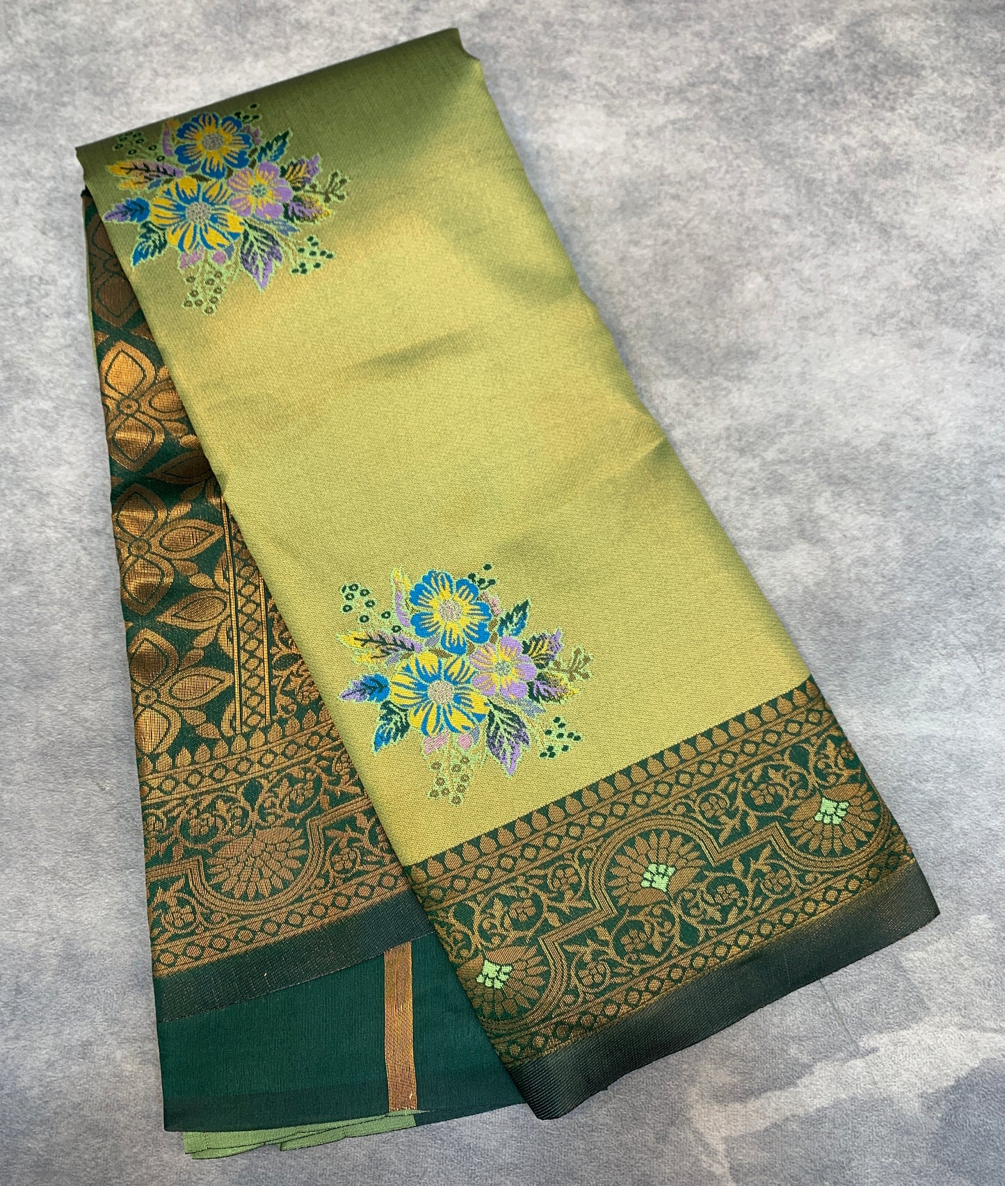 Fancy Tissue Saree Olive Green Colour with Green Border